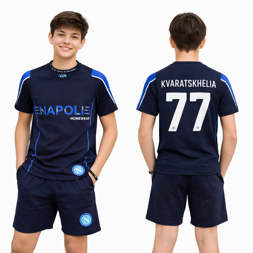 Pigiama Corto SSC Napoli Ufficiale 100% Cotone – Bambino – Personalizzabile con Nome PS 39700