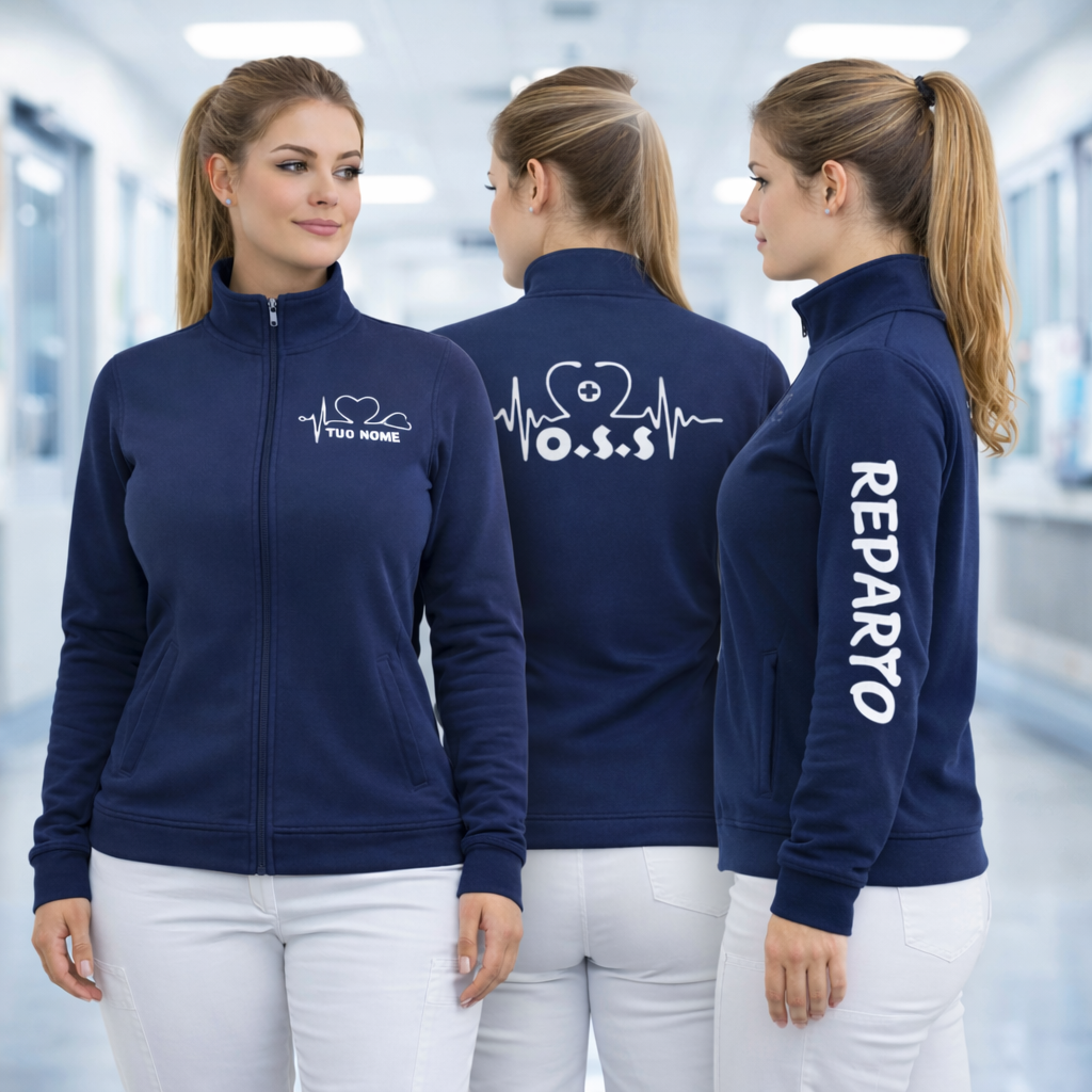Felpa Infermiera Dottoressa Oss Stetoscopio Cuore | Felpa Da Donna No Cappuccio Full Zip | Personalizzabile Con Nome Qualifica e Reparto | Scegli la Grafica PS 32401-A001