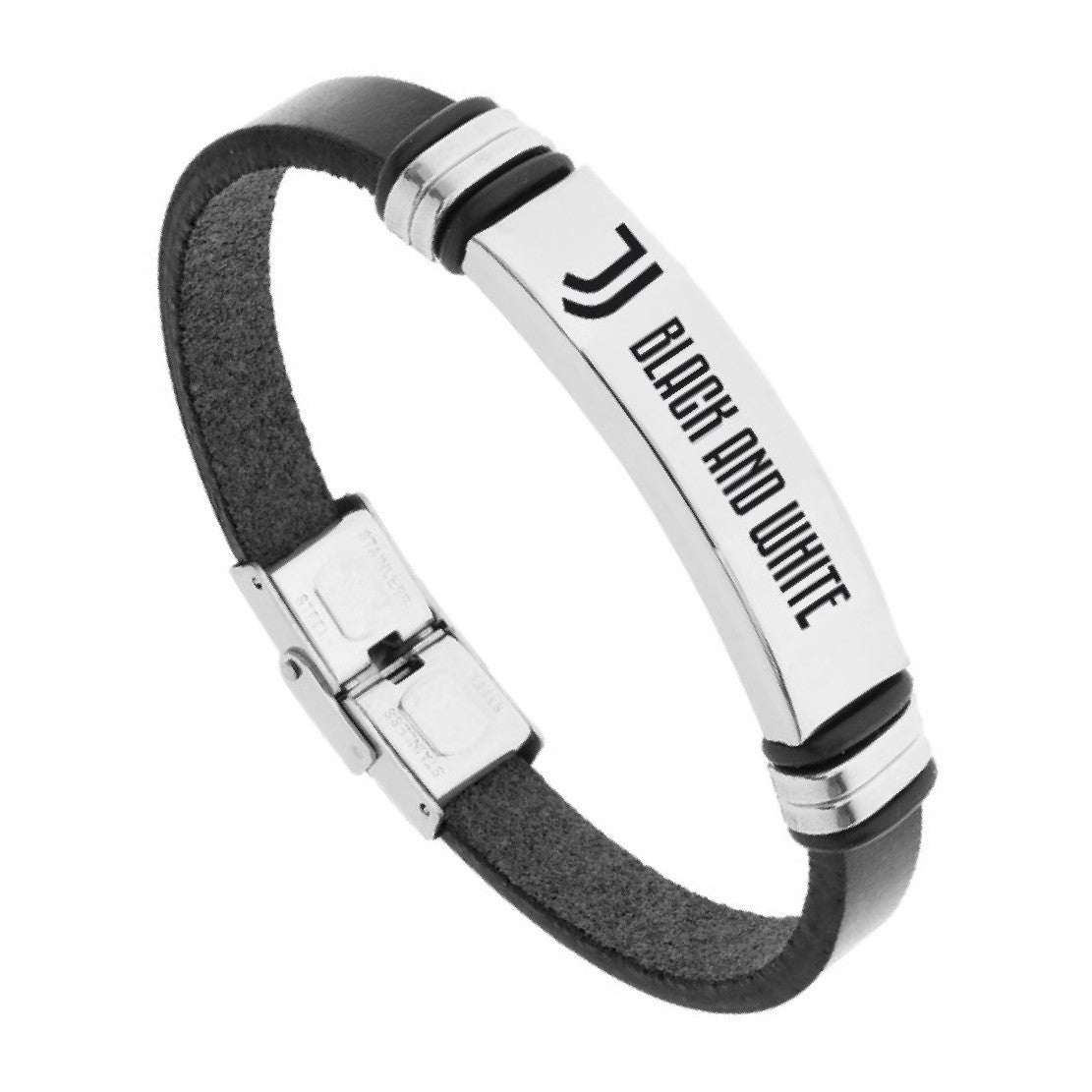 Bracciale ufficiale Juventus da uomo in pelle e acciaio B-JB009ULN – Cod. 38037