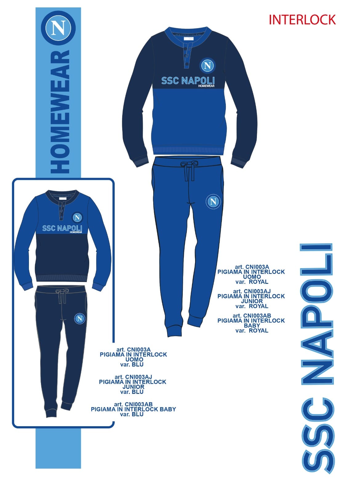 Pigiama SSC Napoli Ufficiale Caldo Cotone Interlock Ragazzo / Uomo – PS 41418