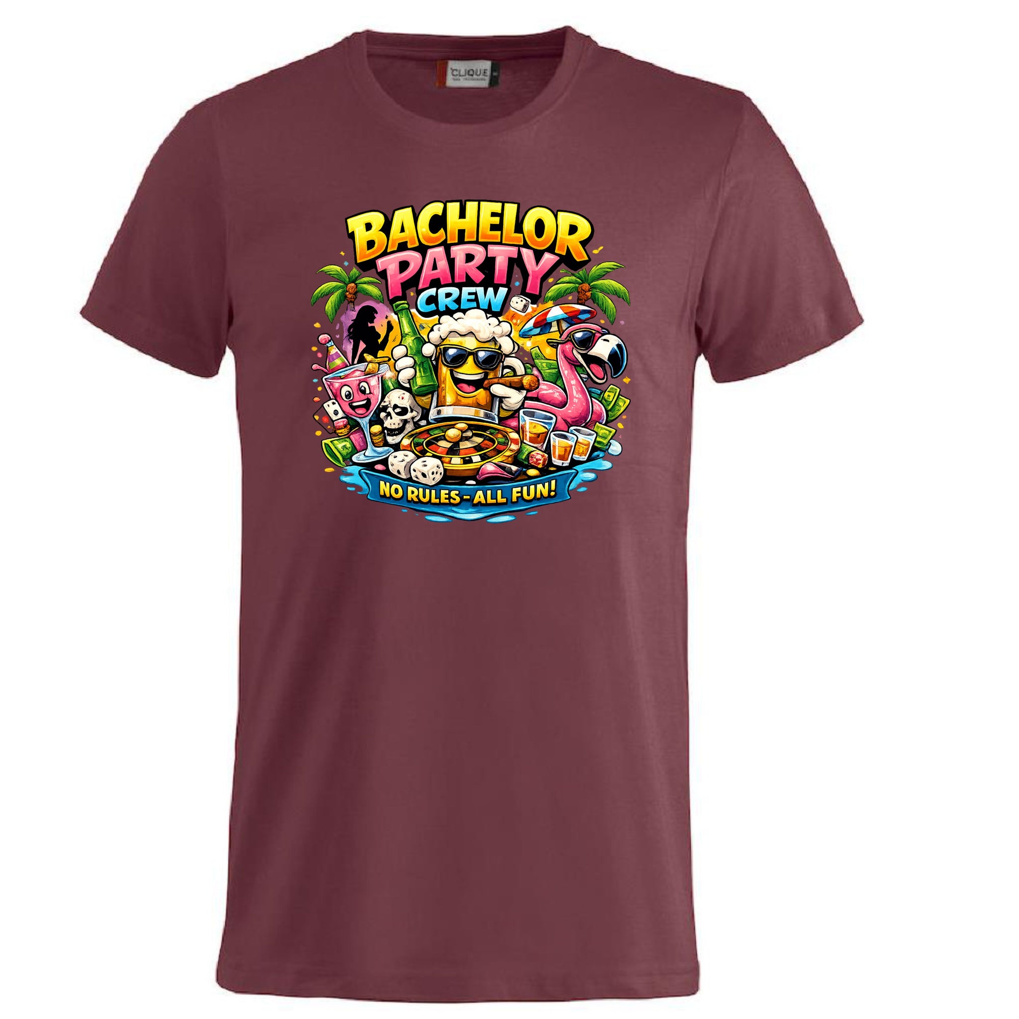 T-Shirt Addio al Celibato Bachelor Party Crew No Rules All Fun Personalizzabile con Nome PS 27431-A-40