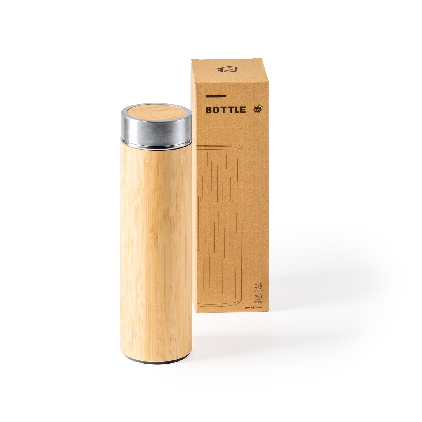 Thermos in Acciaio e Bambù a Doppia Parete con Infusore Tè Rimovibile – 500 ml PS 00522 PRS