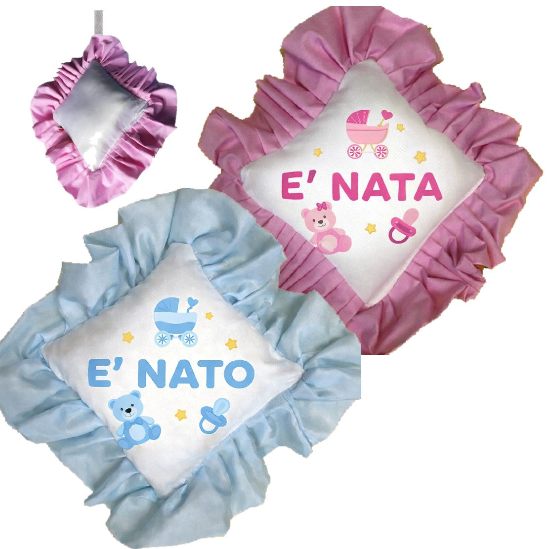 Cuscino Lusso con Volant Personalizzabile – Ideale come Fiocco Nascita – Cod. 40461 PRS