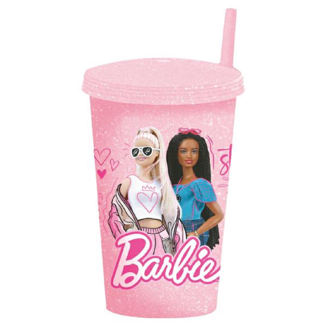 Bicchiere Barbie con Coperchio e Cannuccia – Polipropilene – Prodotto Ufficiale – PS 41373