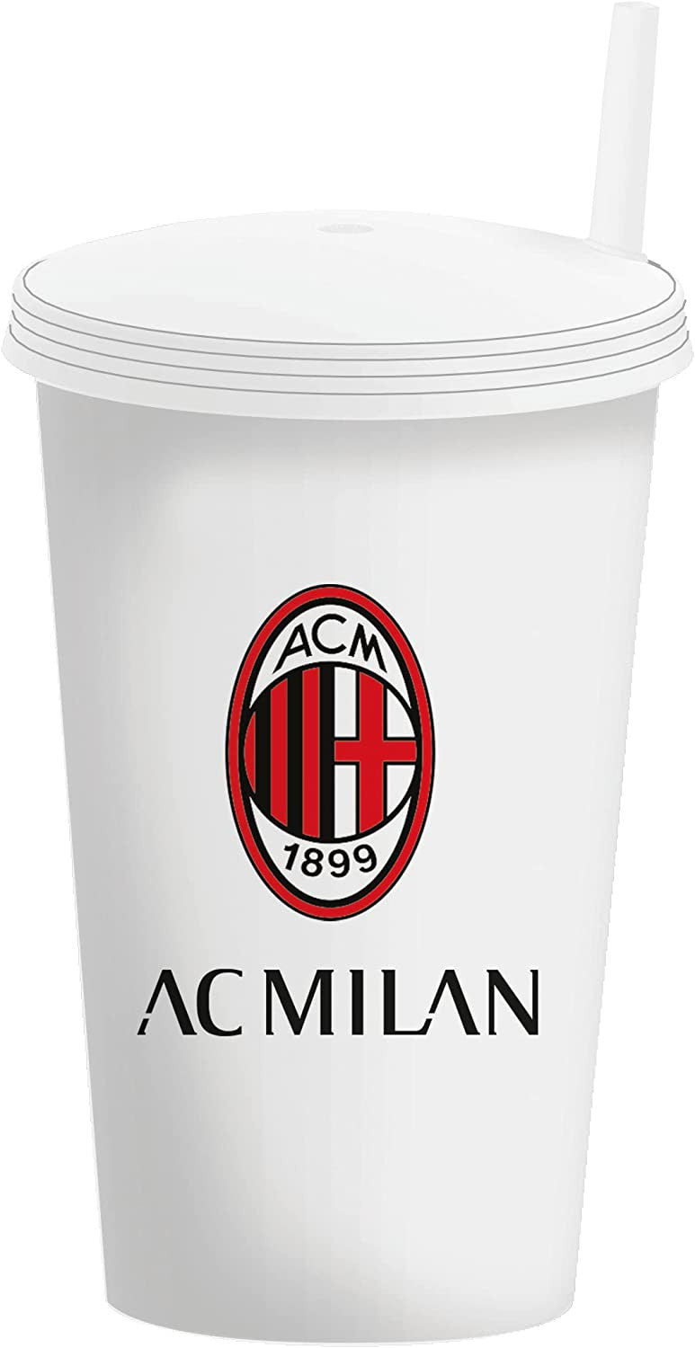 Bicchiere AC Milan con Tappo e Cannuccia – 430 ml – BPA Free – PS 41382