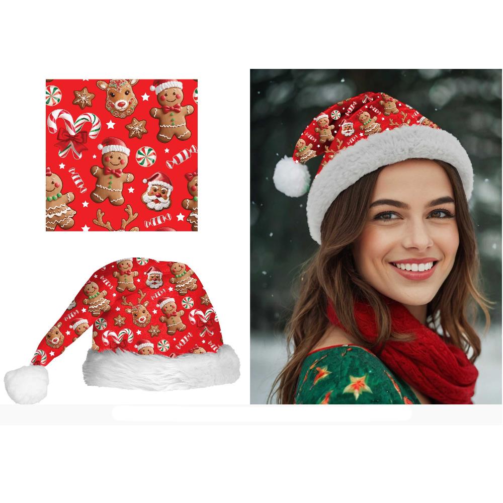 Cappello Babbo Natale Rosso con Immagini Natalizie – Berretto Natalizio – PS 33558