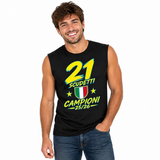 T-shirt Manicata Internazionale Campione d'Italia Seconda Stella 21 Scudetti Tifosi Nero Azzurri | Canotta Cotone Scudetto Neroazzurro PS 29999-INT01