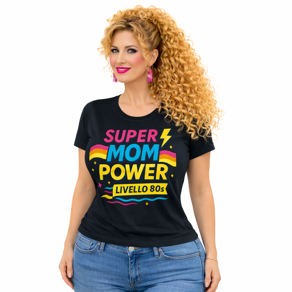 T-Shirt Donna Super Mom Power Anni 80– Idea Regalo Festa della Mamma – PS 28870-027