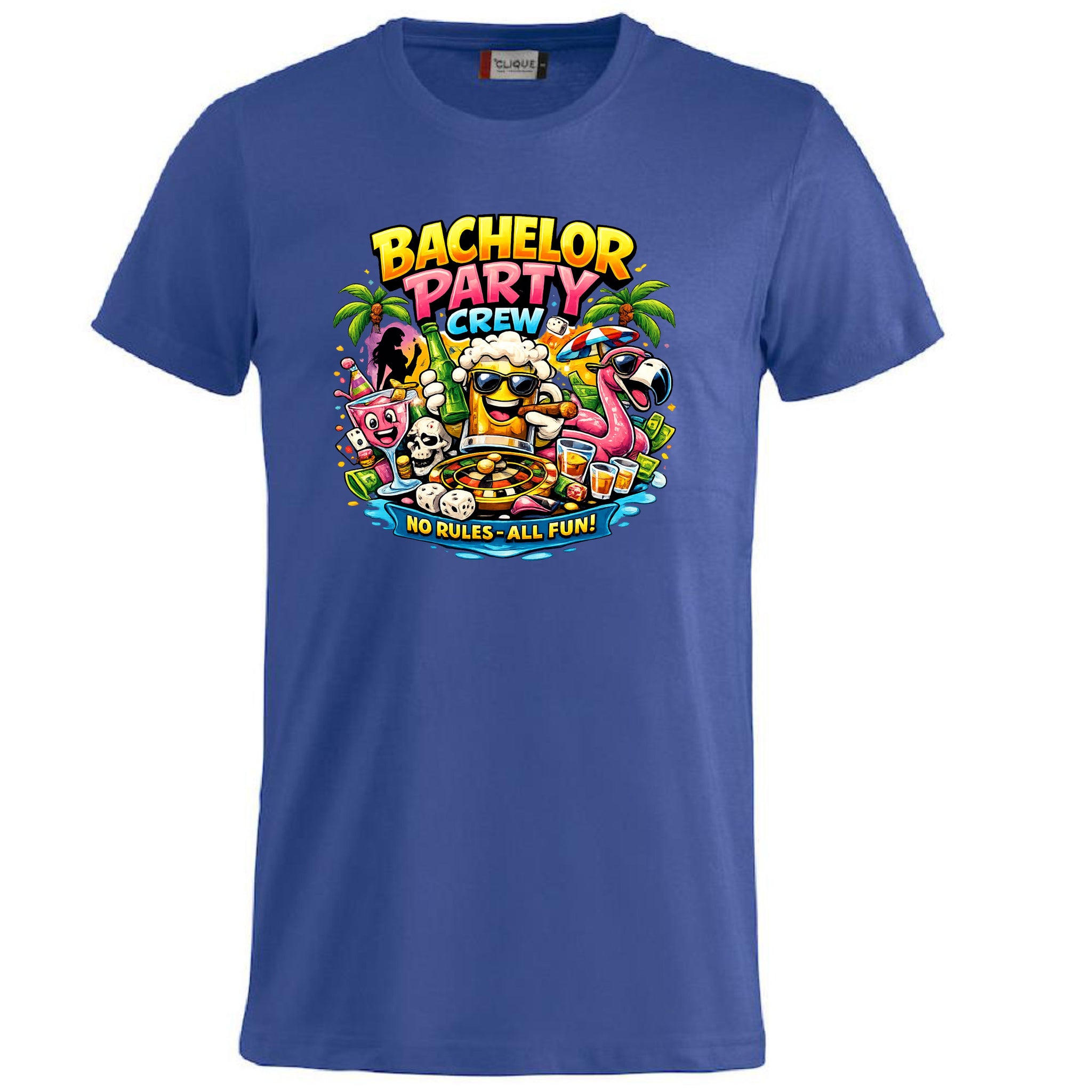 T-Shirt Addio al Celibato Bachelor Party Crew No Rules All Fun Personalizzabile con Nome PS 27431-A-40