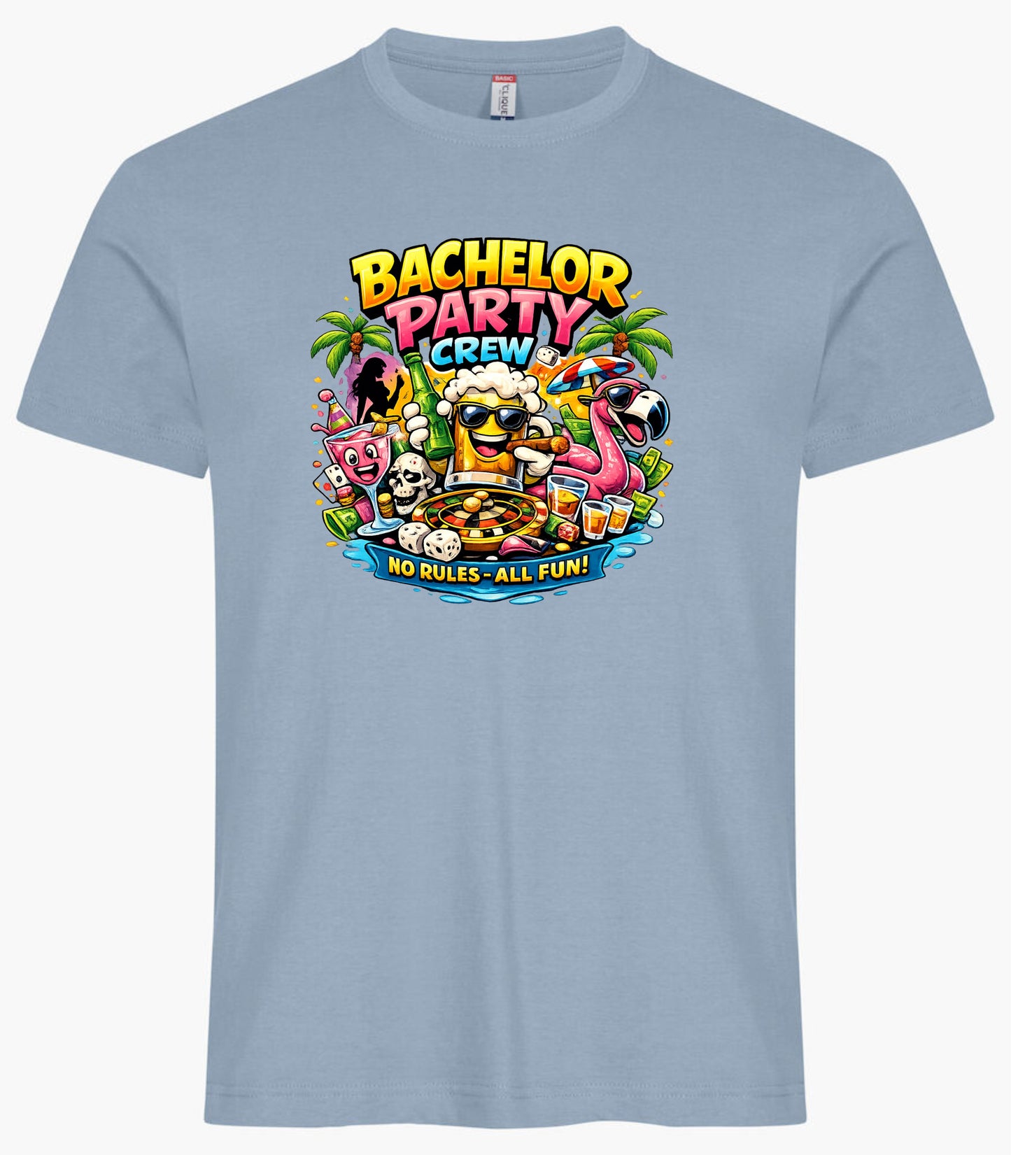 T-Shirt Addio al Celibato Bachelor Party Crew No Rules All Fun Personalizzabile con Nome PS 27431-A-40