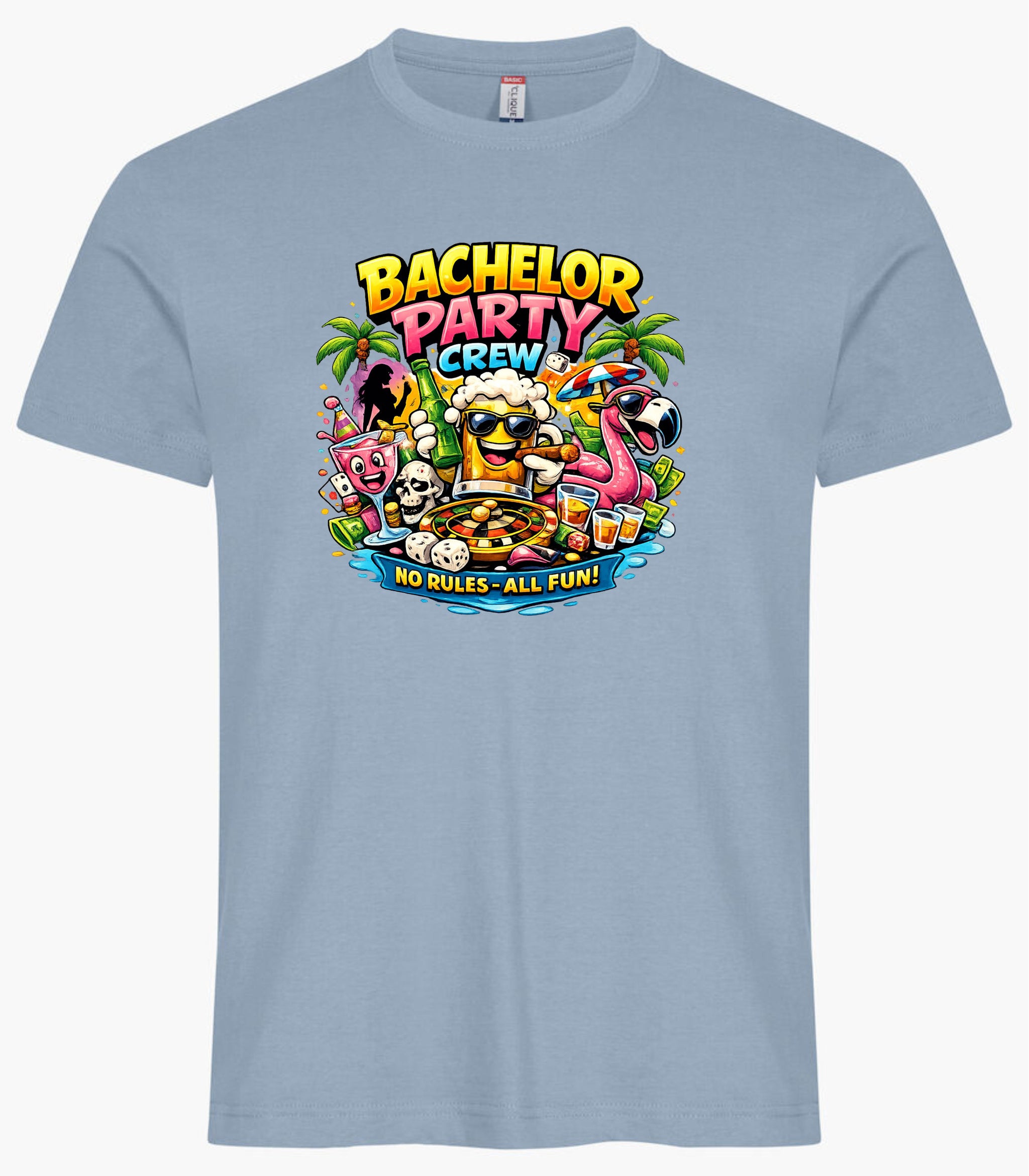 T-Shirt Addio al Celibato Bachelor Party Crew No Rules All Fun Personalizzabile con Nome PS 27431-A-40