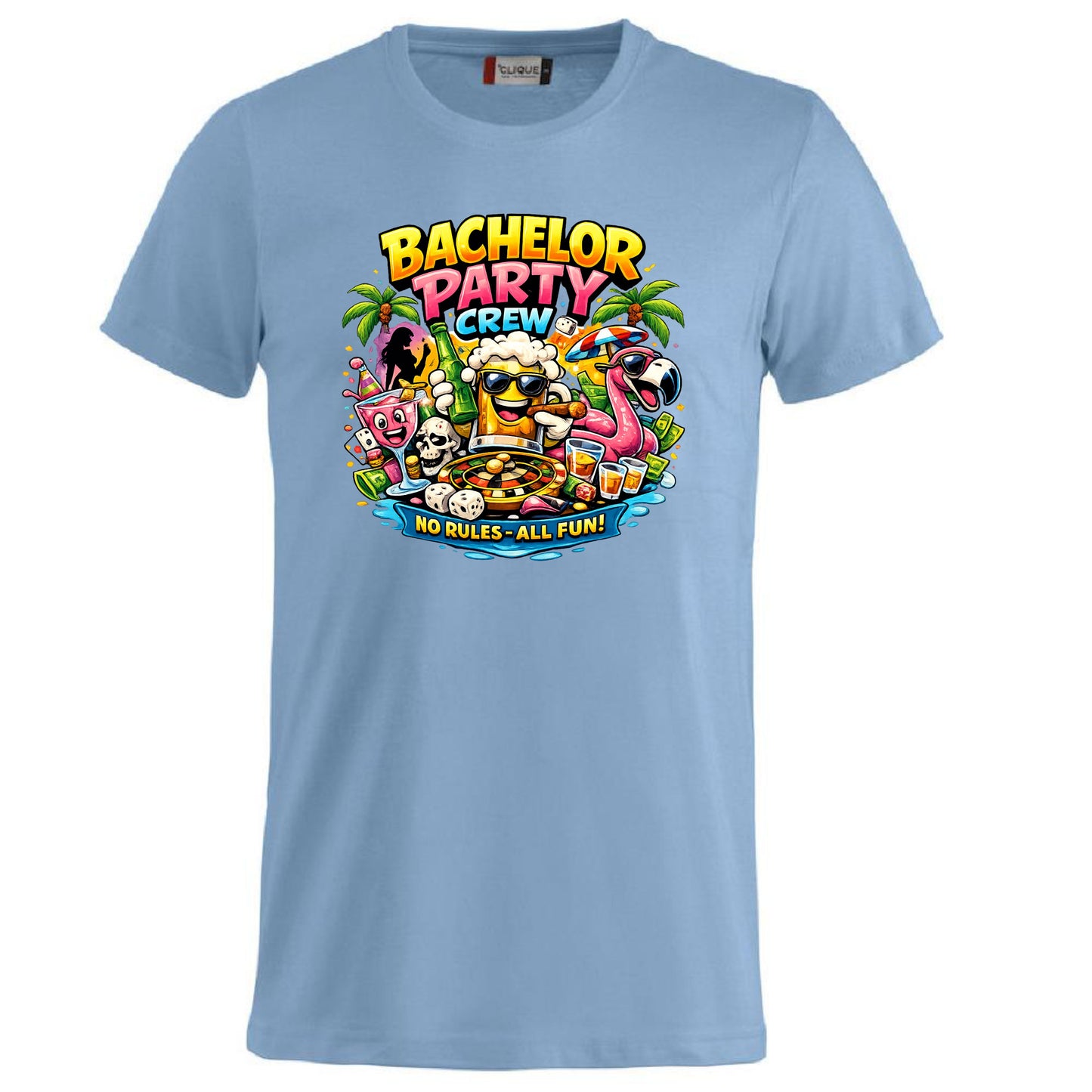 T-Shirt Addio al Celibato Bachelor Party Crew No Rules All Fun Personalizzabile con Nome PS 27431-A-40