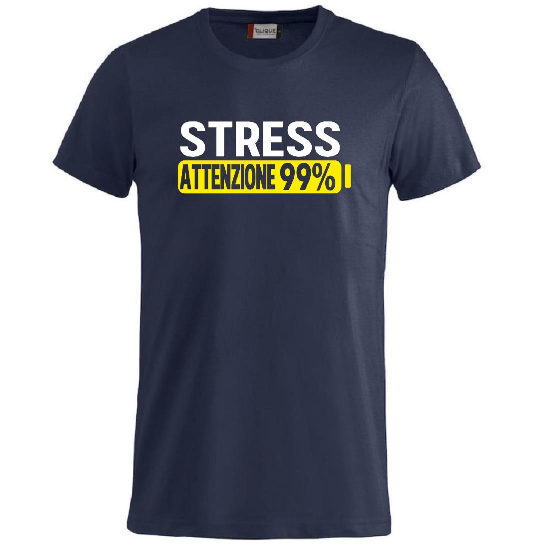 T-Shirt Uomo “Stress Attenzione 99%” – Maglietta Simpatica e Divertente PS 27431-A002