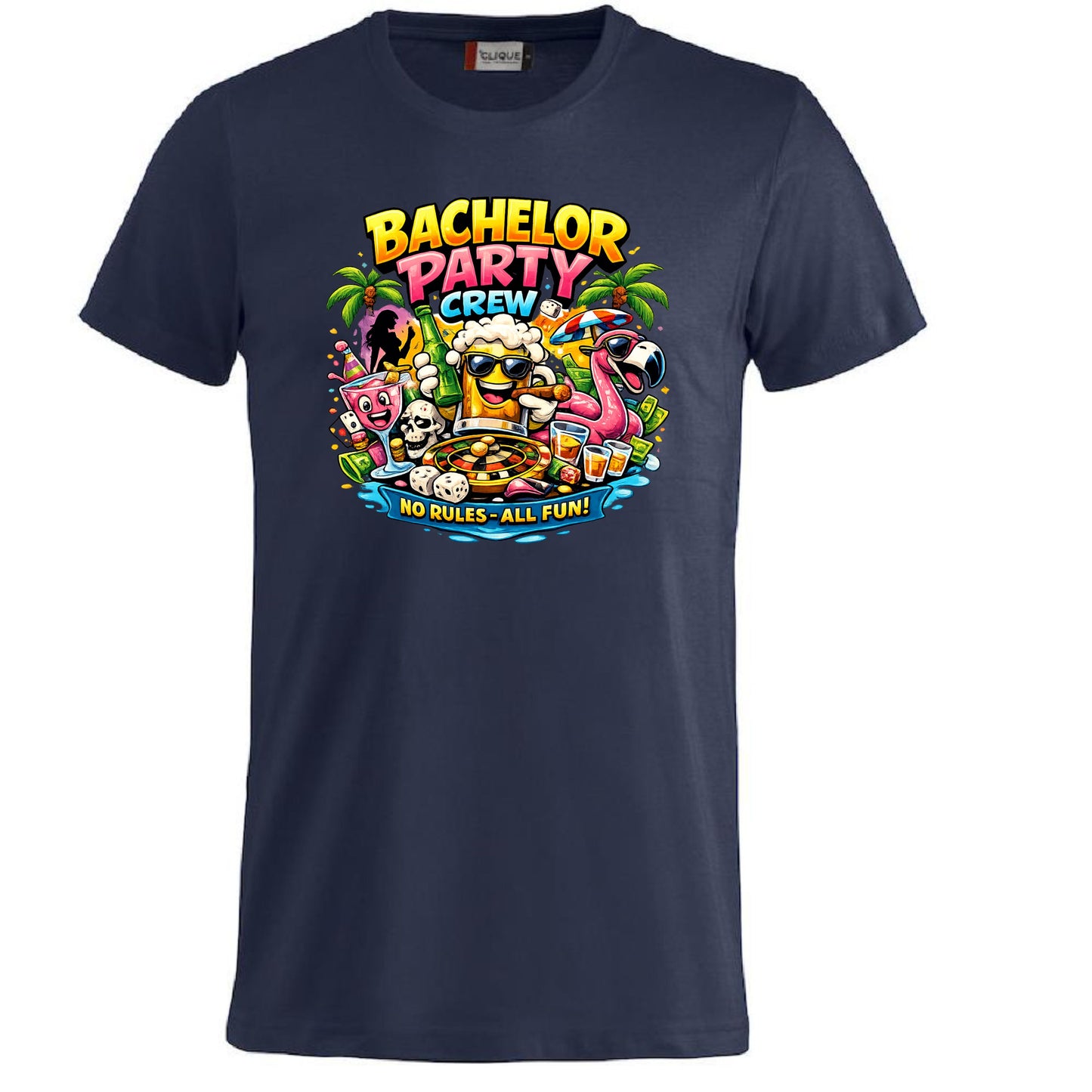 T-Shirt Addio al Celibato Bachelor Party Crew No Rules All Fun Personalizzabile con Nome PS 27431-A-40