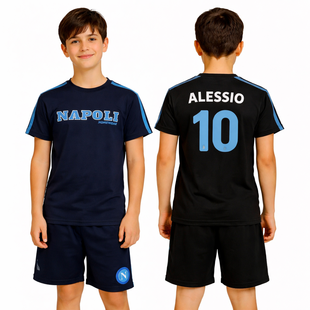 Pigiama Corto SSC Napoli Ufficiale 100% Cotone – Ragazzo e Adulto – Personalizzabile con Nome PS 41396