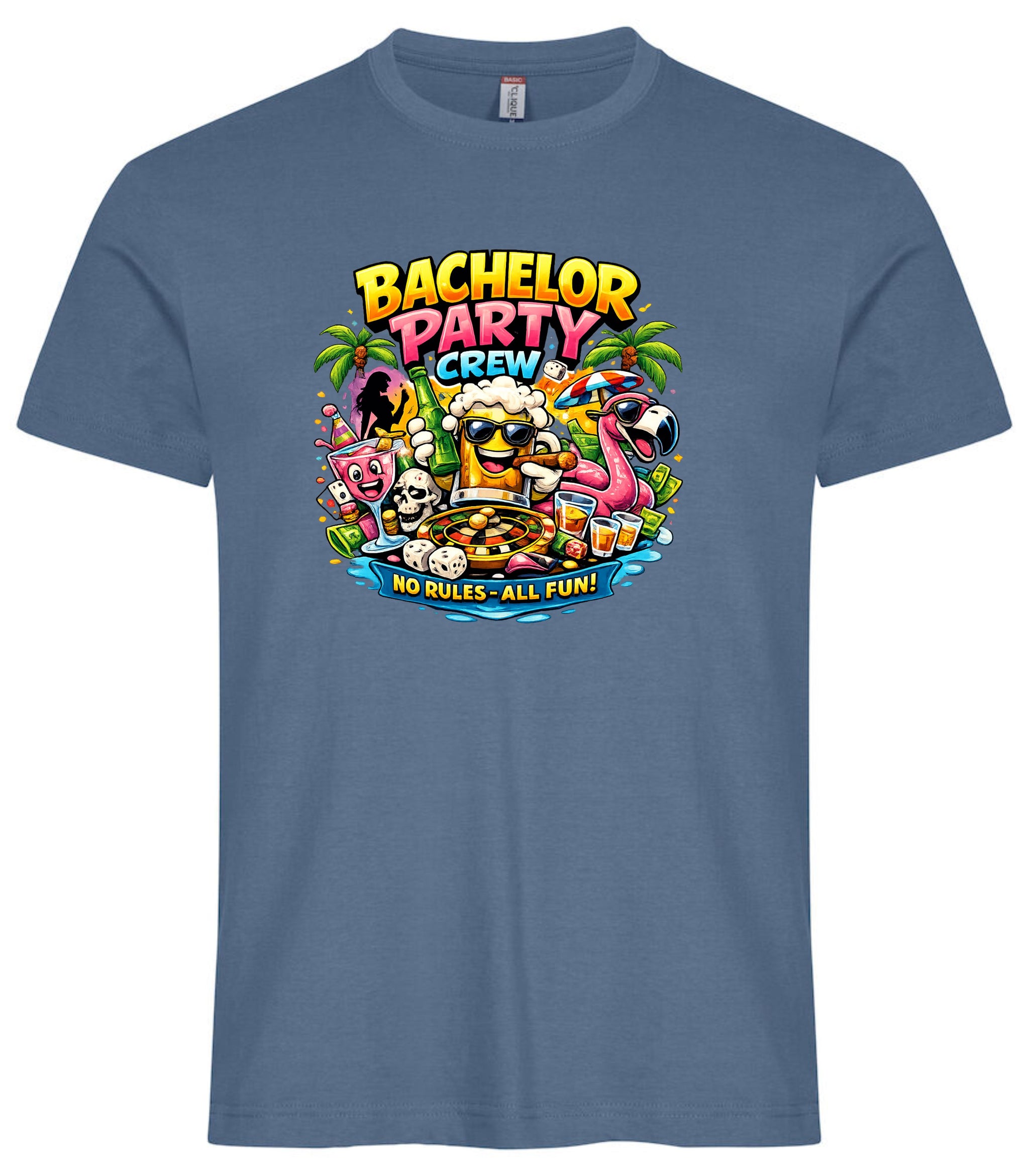 T-Shirt Addio al Celibato Bachelor Party Crew No Rules All Fun Personalizzabile con Nome PS 27431-A-40