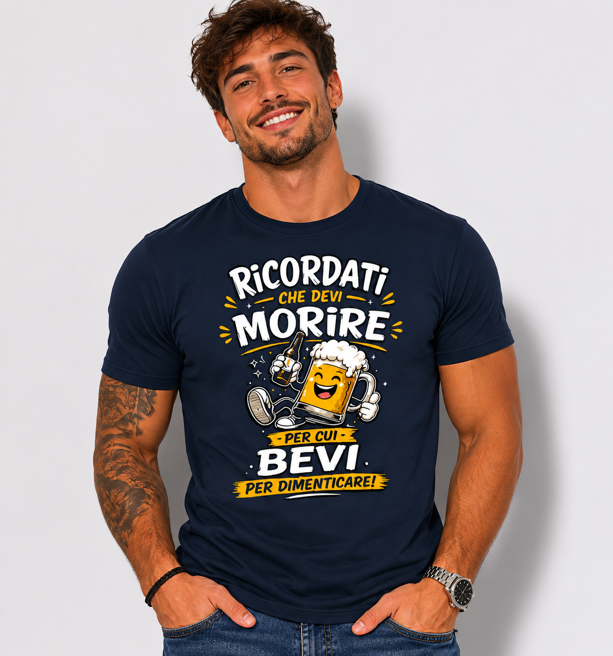 T-Shirt Simpatica Ricordati Che Devi Morire ..Per cui Bevi Per Dimenticare ! – Personalizzabile con Nome – PS 27431-A-153