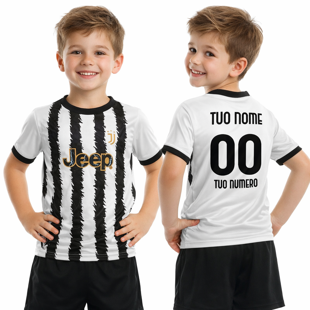 Maglia Calcio Juventus Bianco Nera – Replica Ufficiale Juventus FC 2023/2024 – Personalizzabile con Nome e Numero PS 41410
