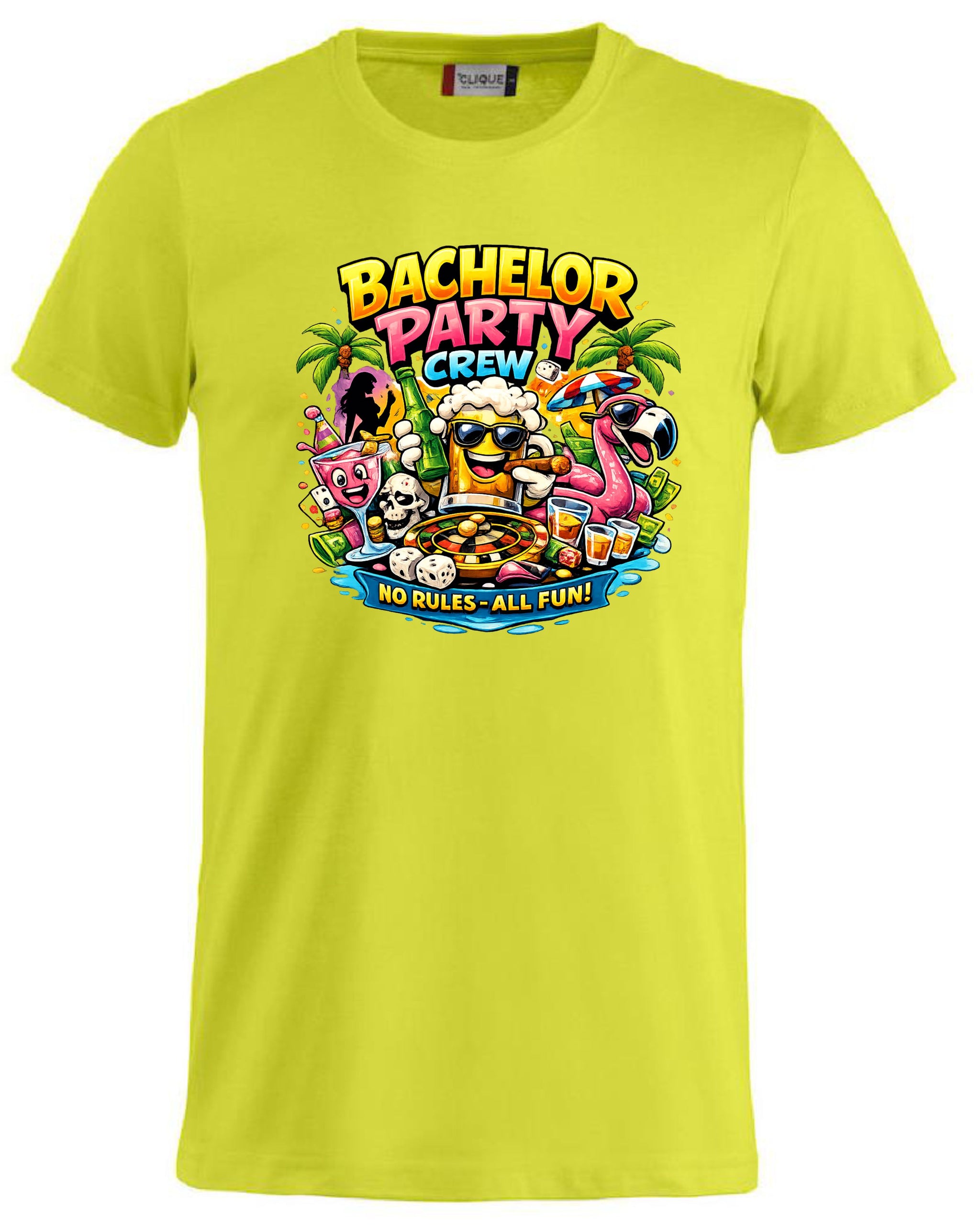 T-Shirt Addio al Celibato Bachelor Party Crew No Rules All Fun Personalizzabile con Nome PS 27431-A-40