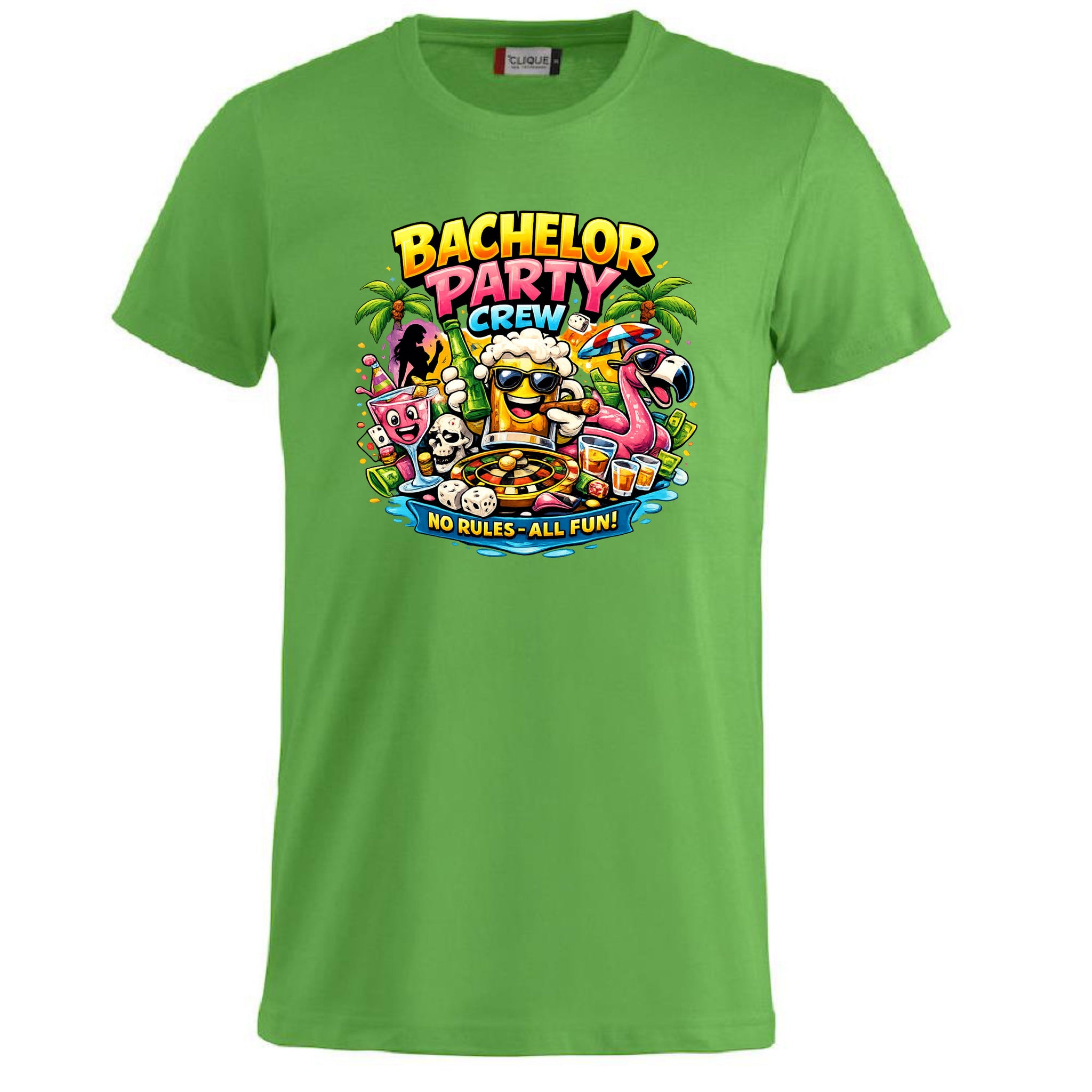 T-Shirt Addio al Celibato Bachelor Party Crew No Rules All Fun Personalizzabile con Nome PS 27431-A-40