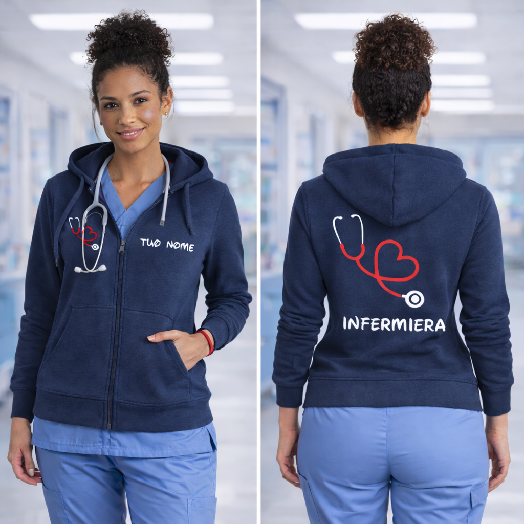 Felpa Donna Infermiera Stetoscopio Cuore con Cappuccio e Zip Lunga – PS 02203-001