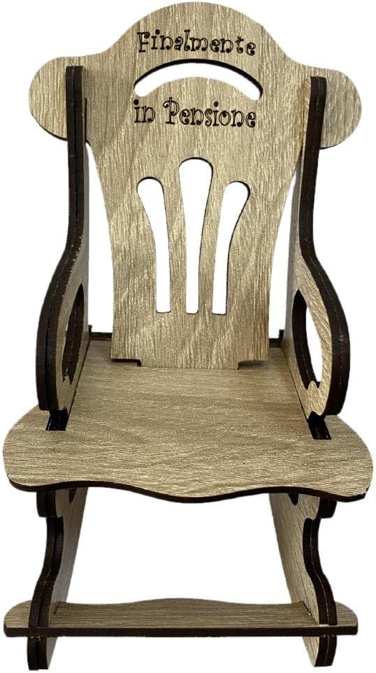 Mini Sedia a Dondolo “Finalmente in Pensione” o Neutra – con Cuscino Personalizzabile PS 00011 PRS