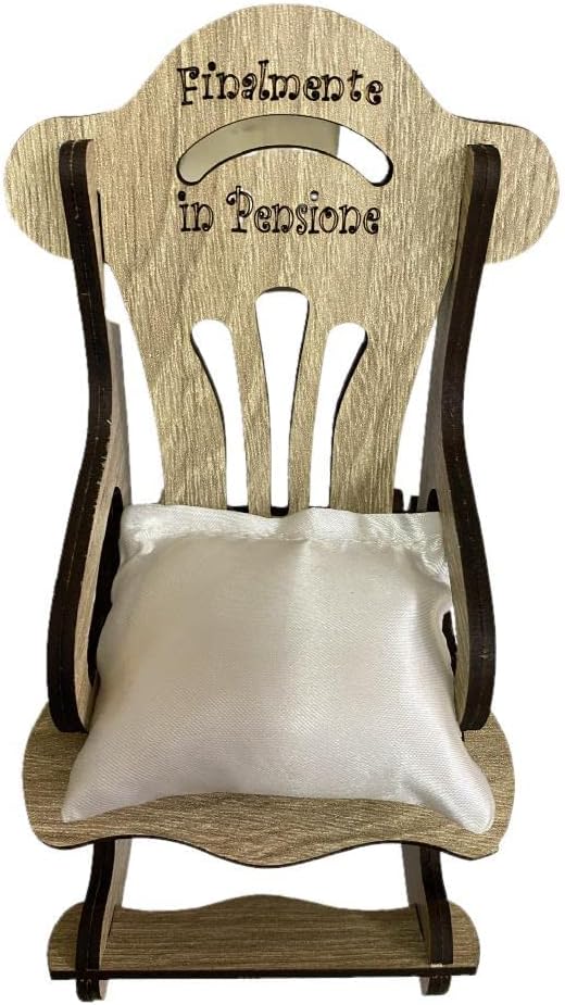 Mini Sedia a Dondolo “Finalmente in Pensione” o Neutra – con Cuscino Personalizzabile PS 00011 PRS