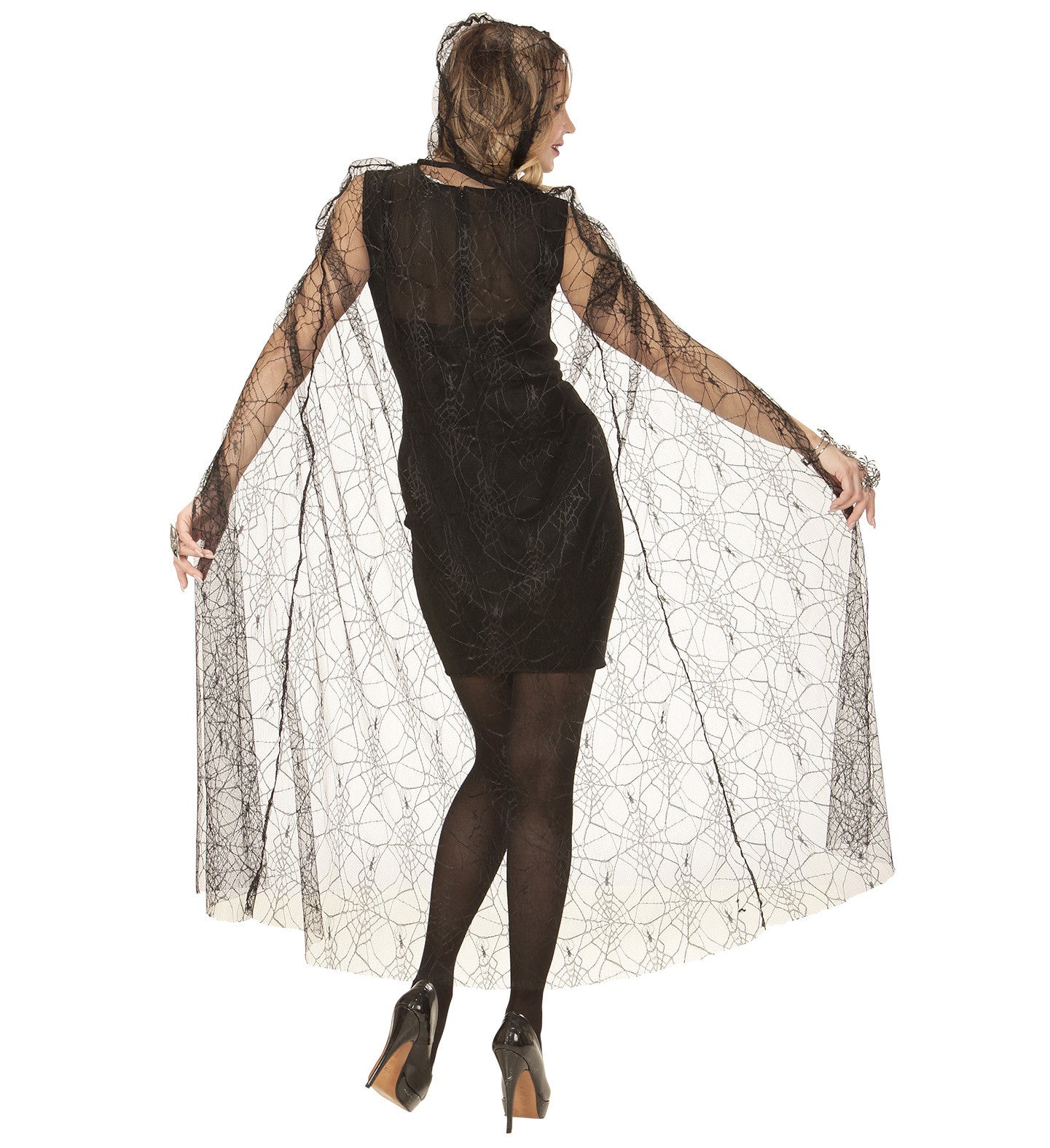 Mantello Donna Halloween con Cappuccio a Ragnatela 140 cm – PS 08927