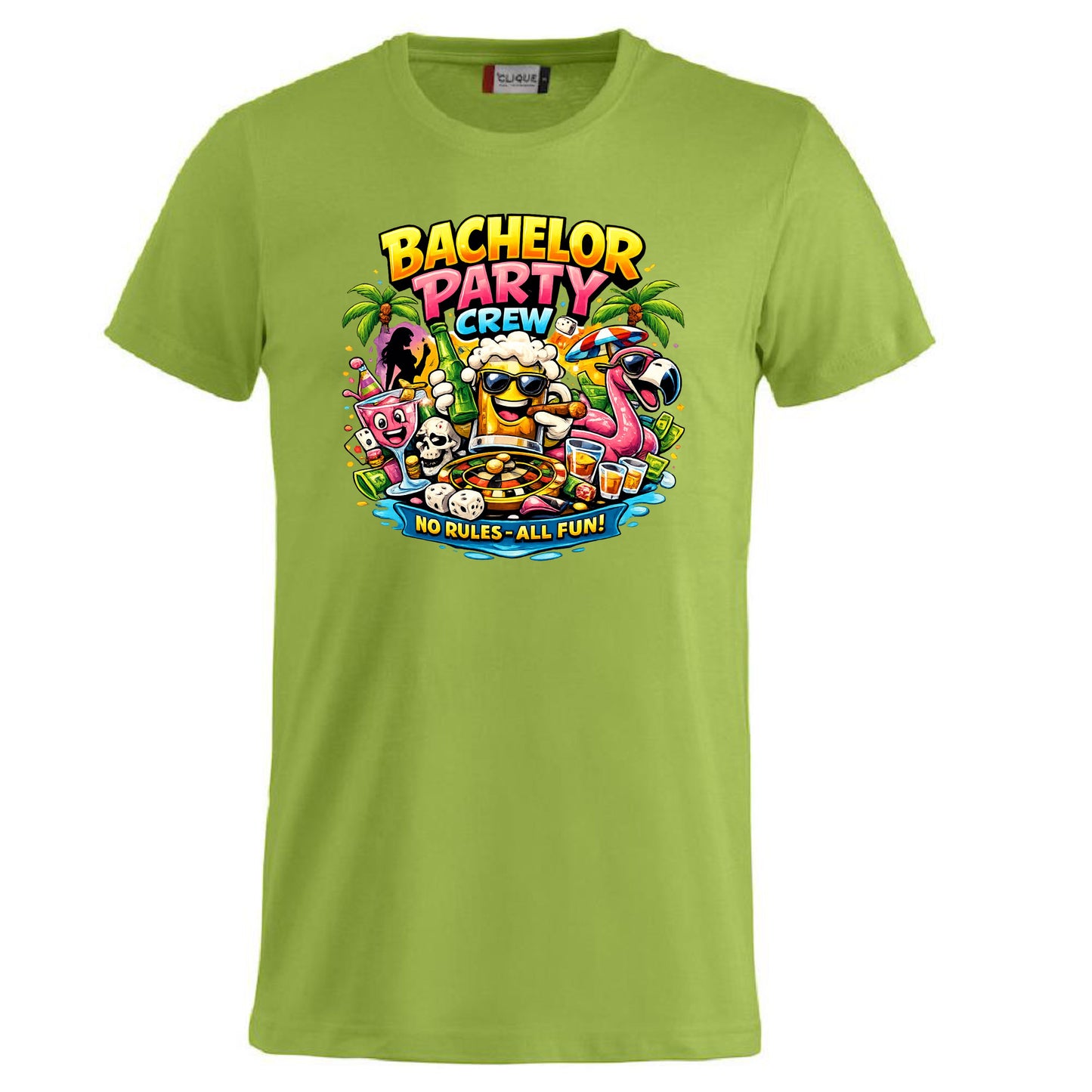 T-Shirt Addio al Celibato Bachelor Party Crew No Rules All Fun Personalizzabile con Nome PS 27431-A-40