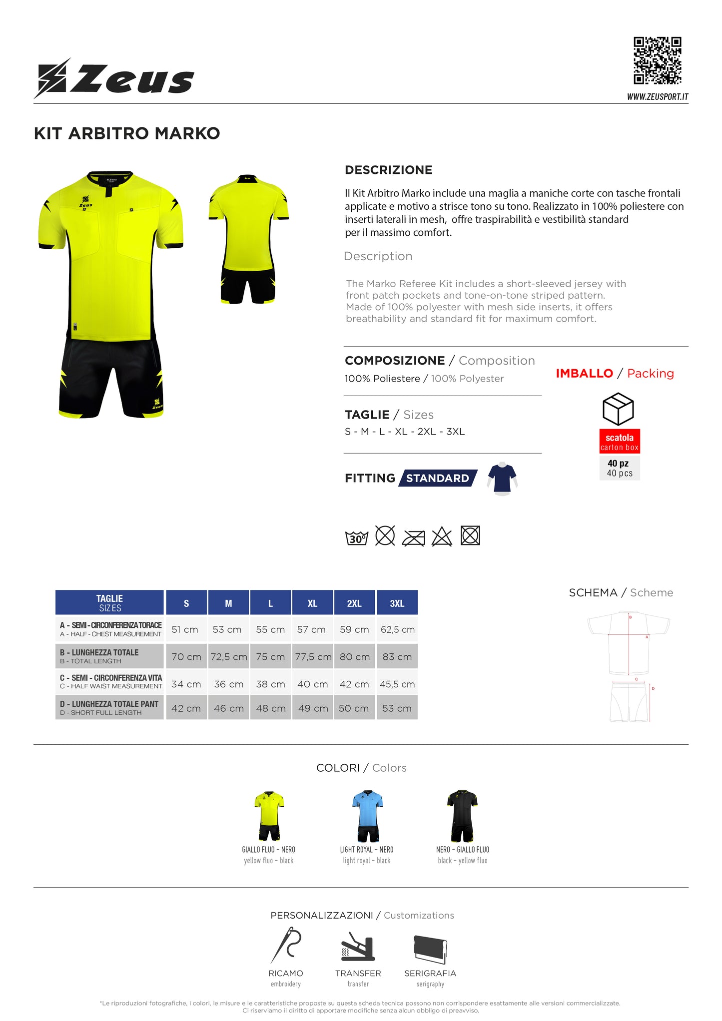 Completo Arbitro Marko Zeus Kit Maglia e Pantaloncino PS 03074