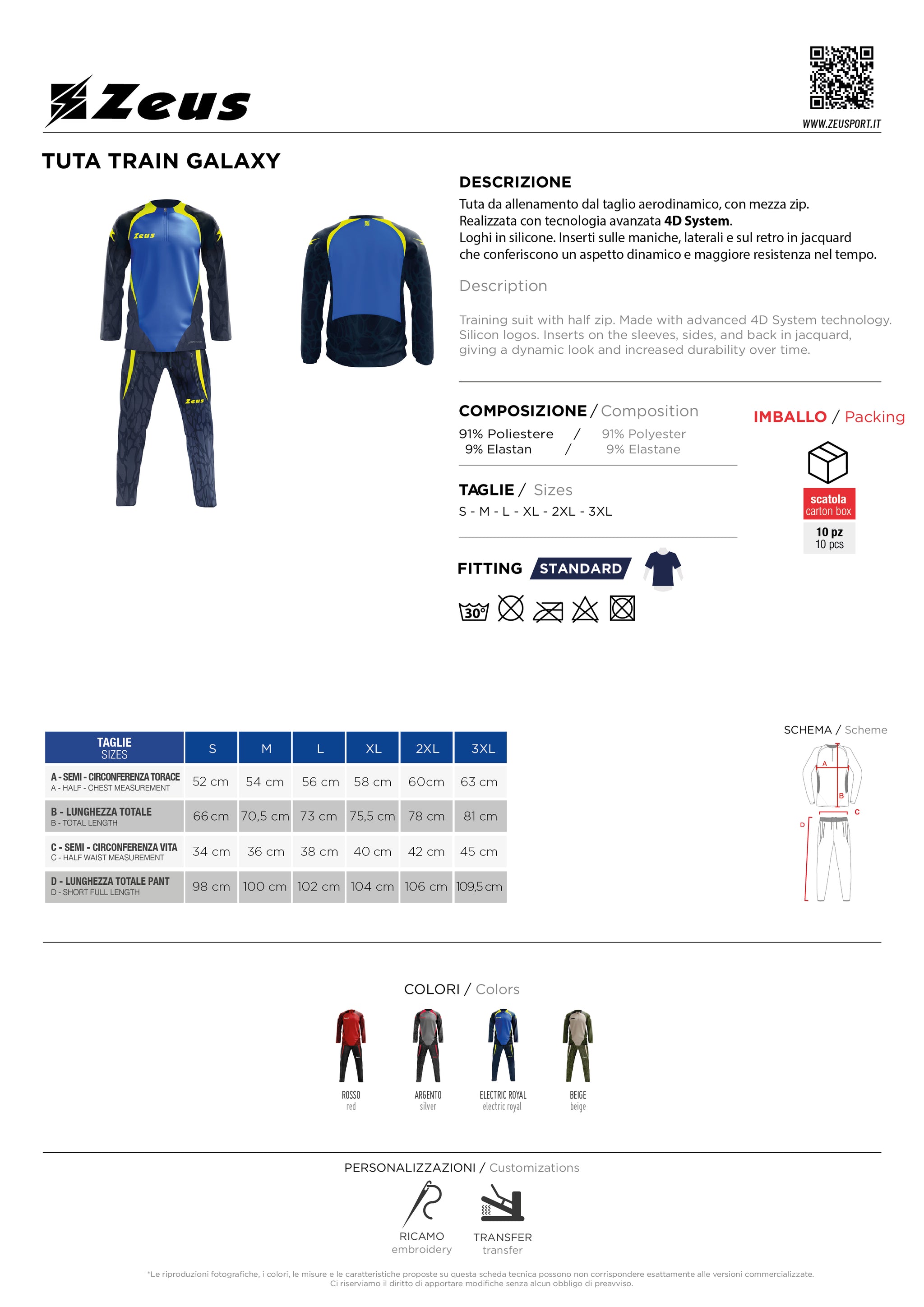 Tuta Allenamento Galaxy – Tuta Sport Zeus Personalizzabile con Loghi e Sponsor PS 46659 PRS