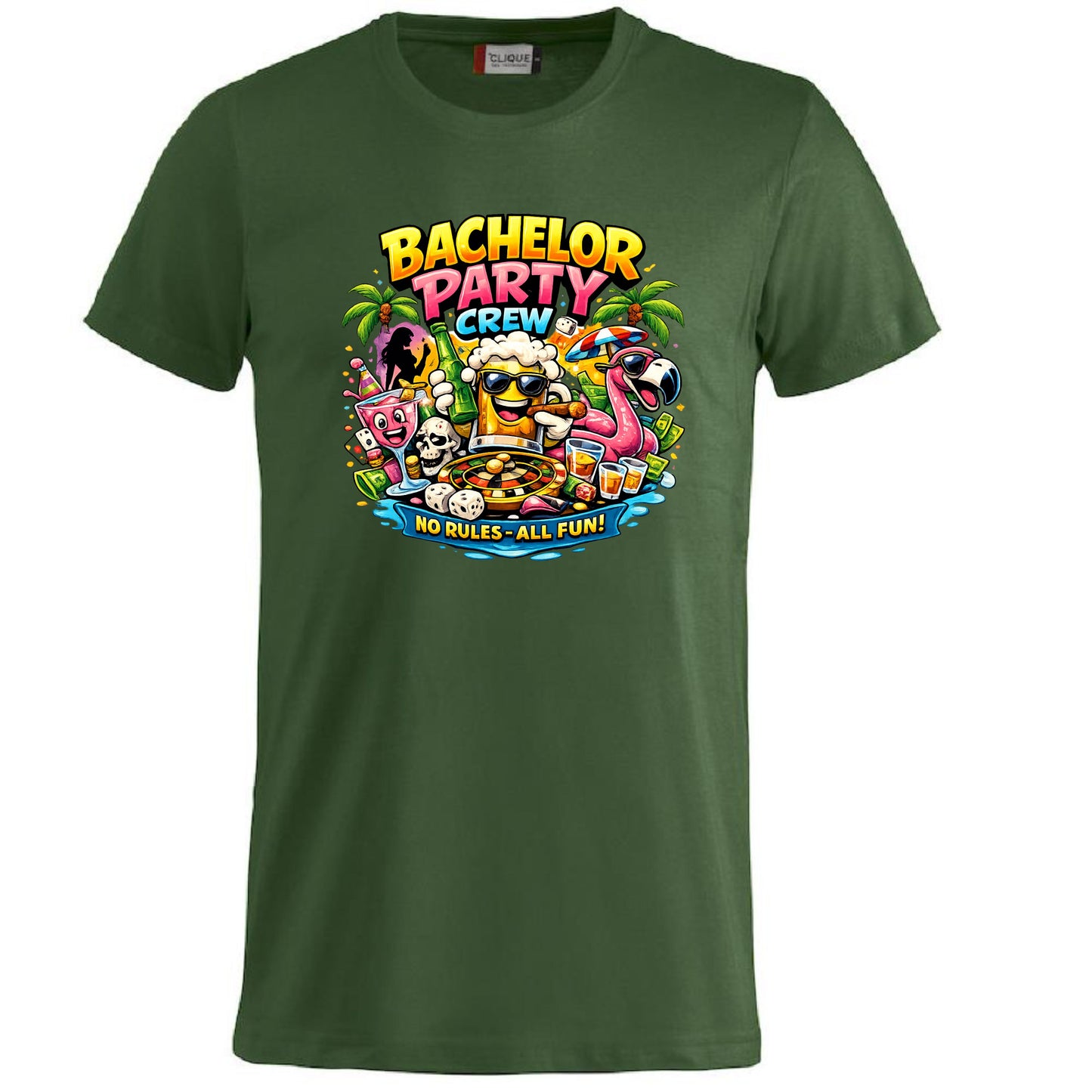 T-Shirt Addio al Celibato Bachelor Party Crew No Rules All Fun Personalizzabile con Nome PS 27431-A-40