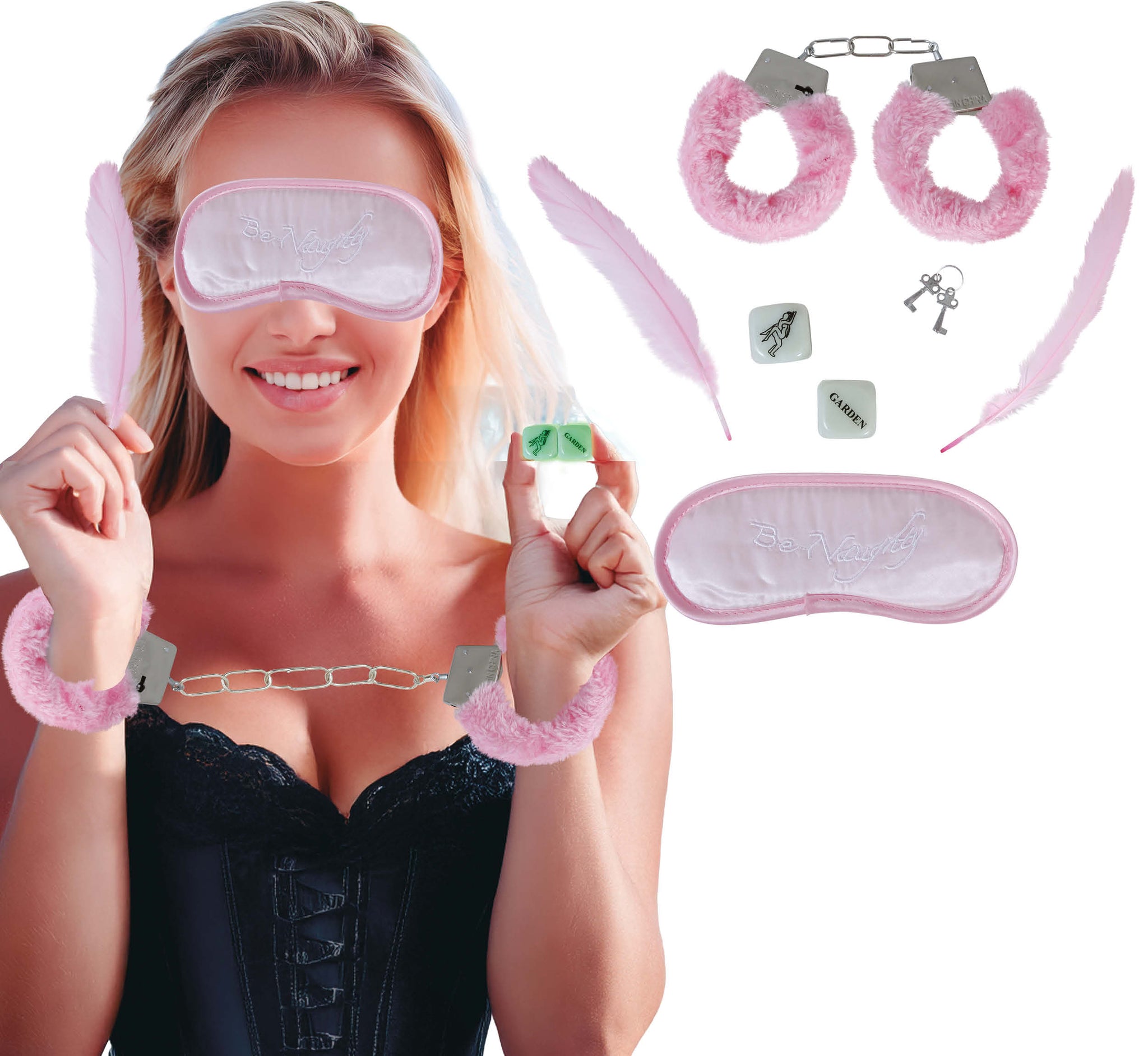 Set Love per Serate Hot Rosa  – Manette, Mascherina e Piume – PS 03572