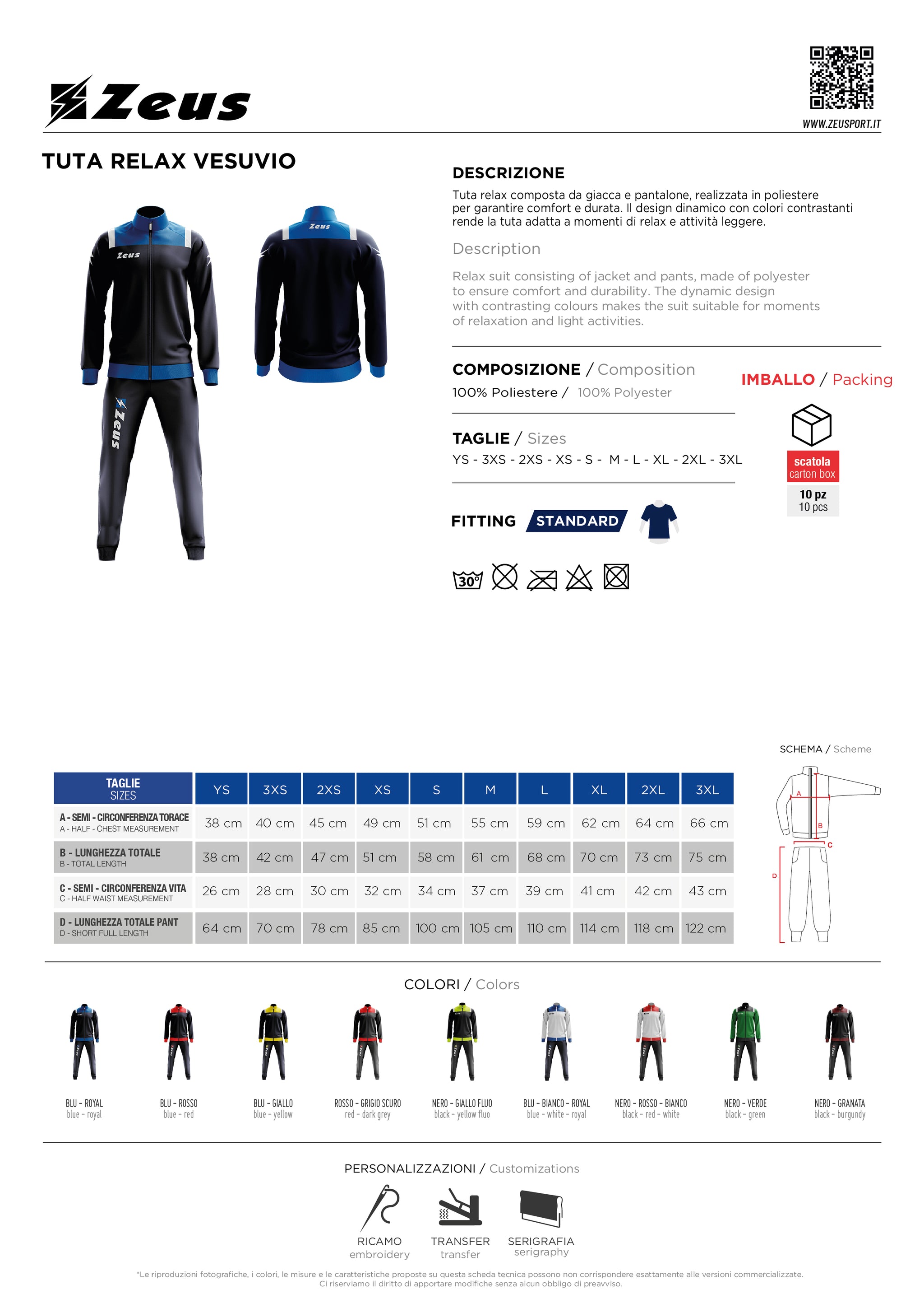 Tuta Zeus Vesuvio Training – Tuta Sportiva con Mezza Zip Personalizzabile – Cod. 31599-BS