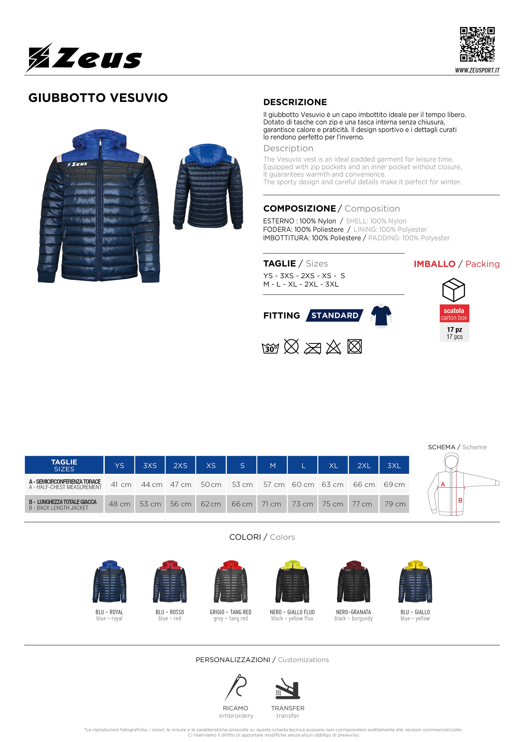 Giubbotto Vesuvio Zeus Imbottito Invernale – Personalizzabile Con Ricami Cod. 00892-BS