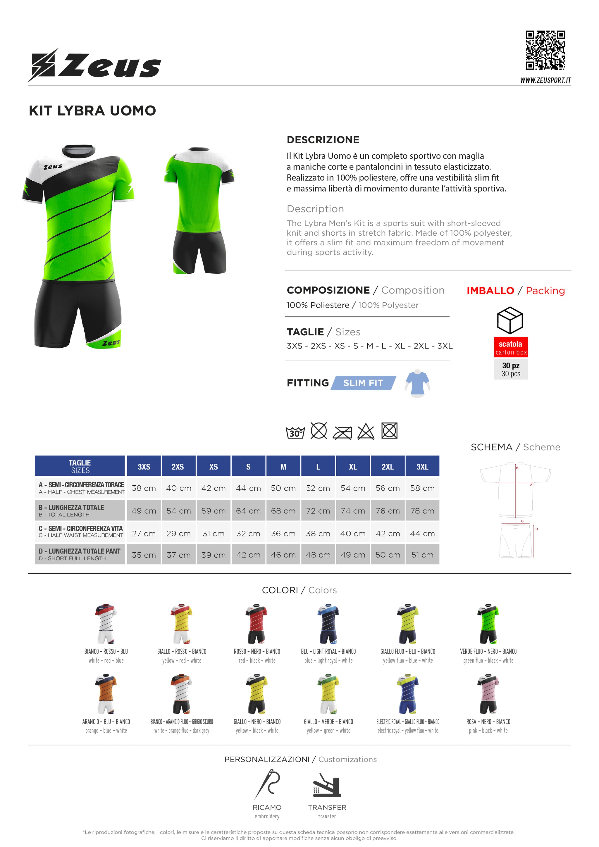 Completo Calcio Zeus Kit Lybra – T-shirt e Pantaloncini Manica Corta – Personalizzabile Loghi, Nome Numero PS 12809