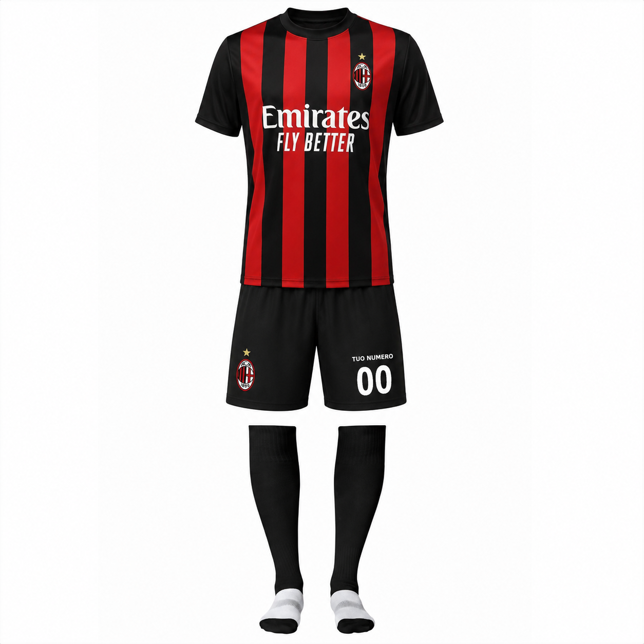 Completo Calcio AC Milan Personalizzabile – Replica Campionato Serie A – Maglia, Pantaloncino e Calzettoni – PS 40482-C-01