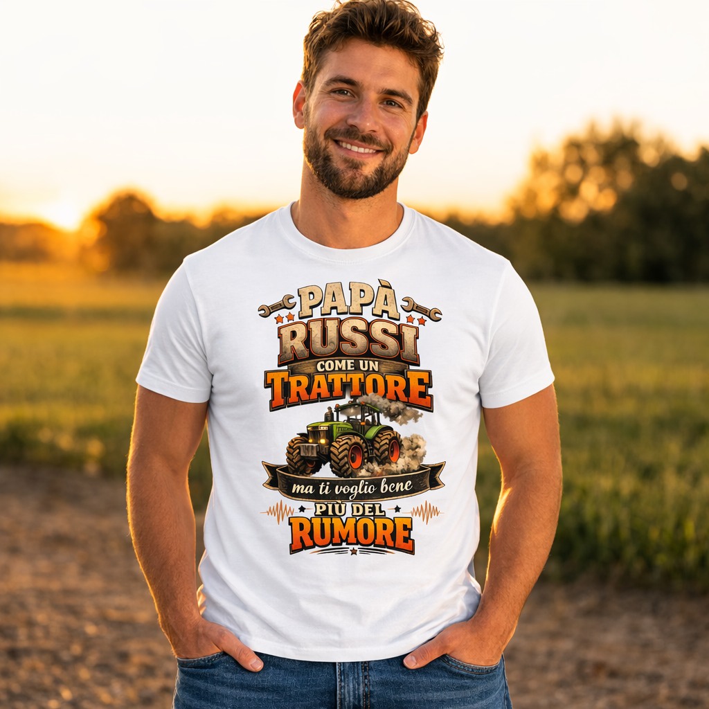 T-Shirt Papa' Russi Come Un Trattore Ma Ti Voglio Bene Piu' Del Rumore – Maglietta Personalizzabile PS 27431-A-145