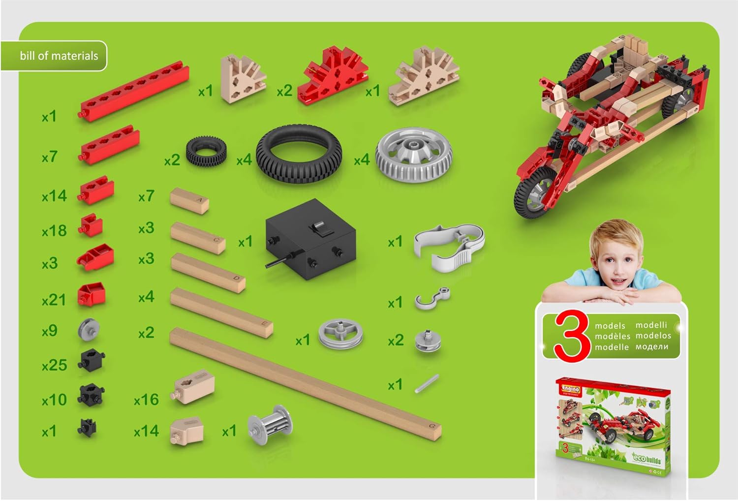 Engino Eco Motor Race – 3 Modelli Motorizzati – Cod. 02495