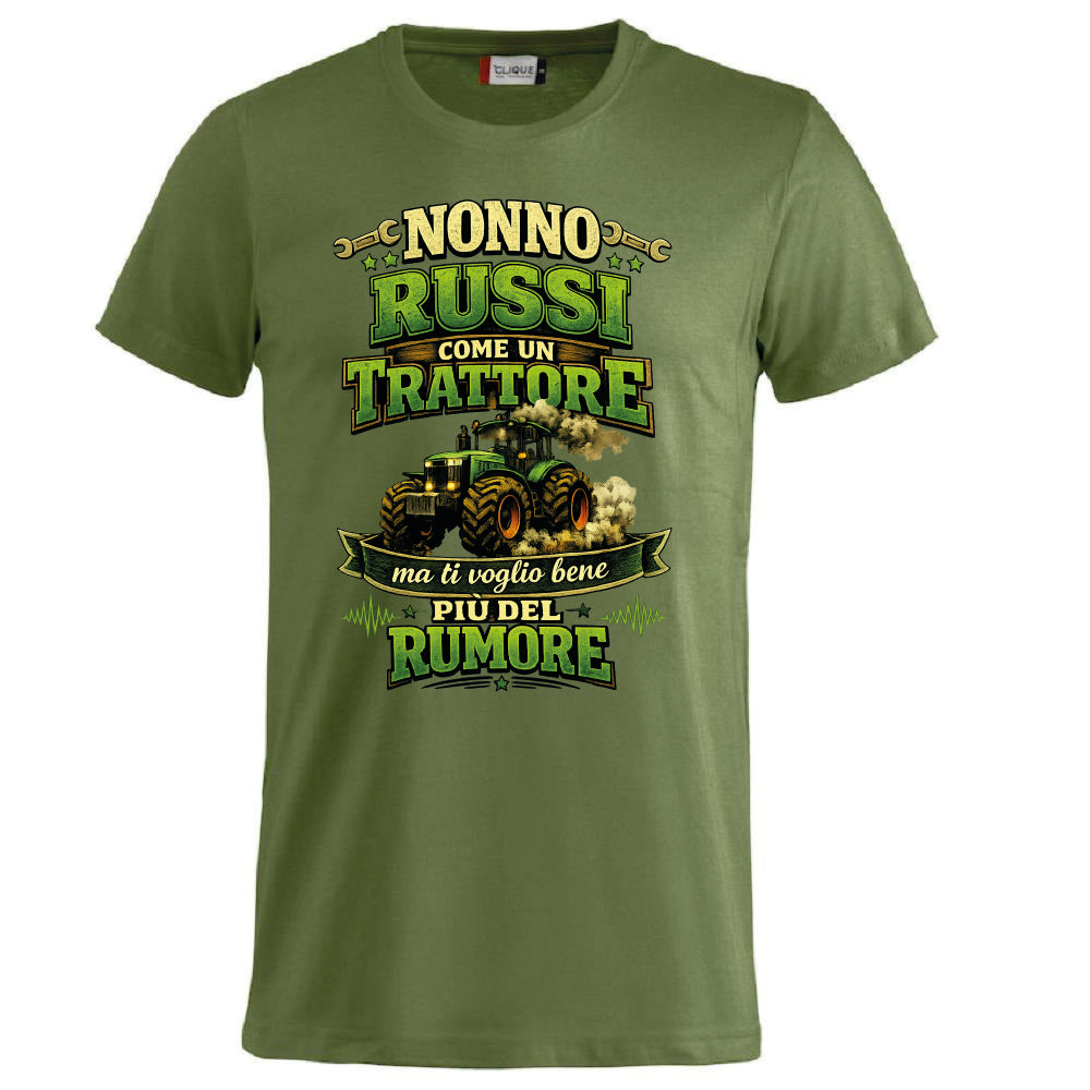 T-Shirt Nonno Russi Come Un Trattore Ma Ti Voglio Bene Piu' Del Rumore – Maglietta Personalizzabile PS 27431-A-146