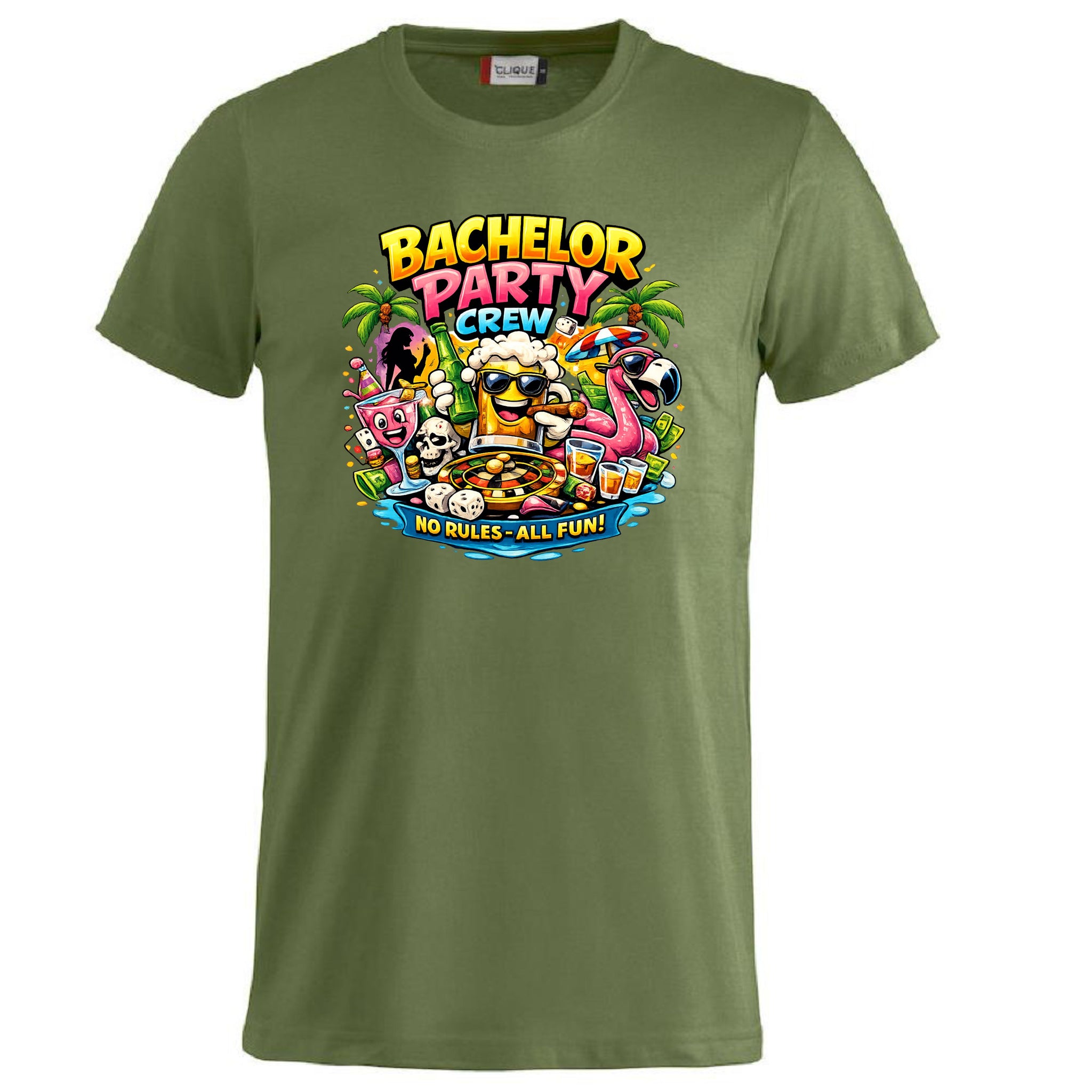 T-Shirt Addio al Celibato Bachelor Party Crew No Rules All Fun Personalizzabile con Nome PS 27431-A-40