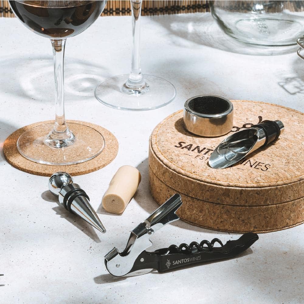 Set da Vino con Accessori in Acciaio Inox – Custodia in Sughero PS 00566
