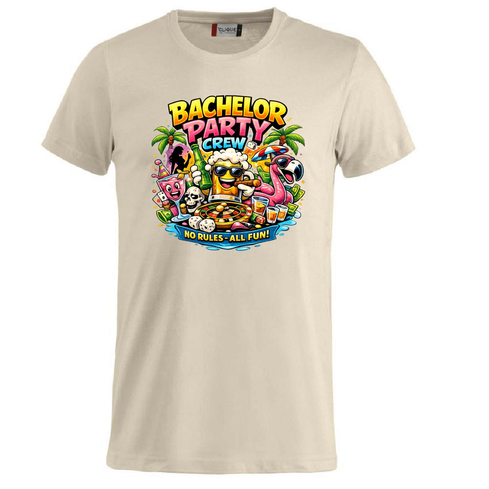 T-Shirt Addio al Celibato Bachelor Party Crew No Rules All Fun Personalizzabile con Nome PS 27431-A-40