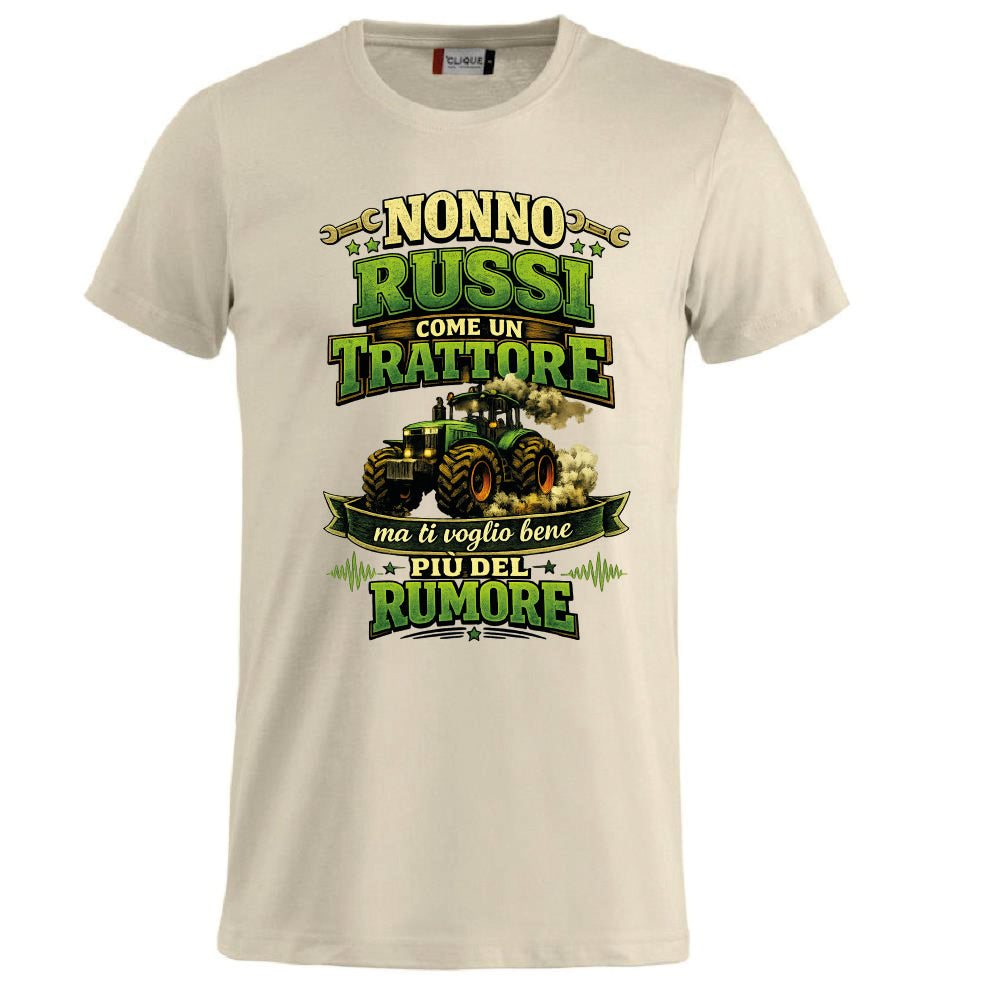 T-Shirt Nonno Russi Come Un Trattore Ma Ti Voglio Bene Piu' Del Rumore – Maglietta Personalizzabile PS 27431-A-146