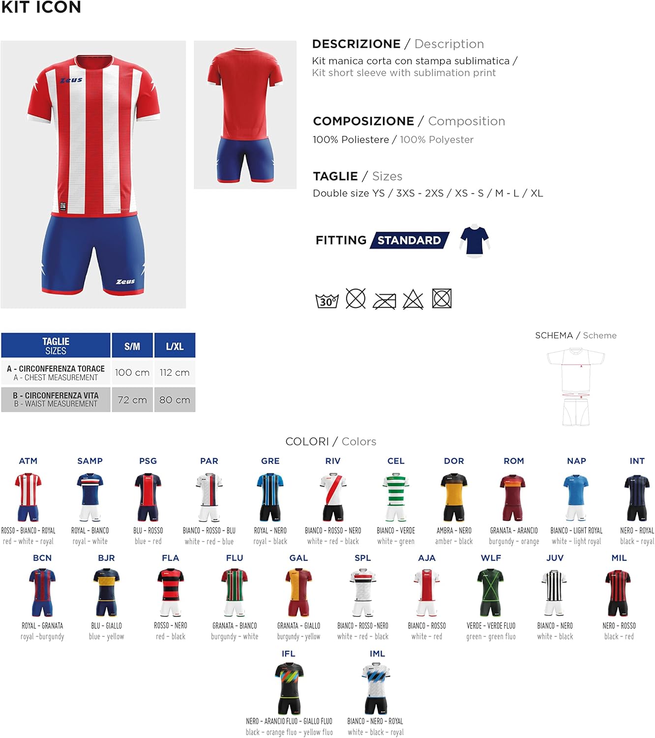 Completo Calcio Zeus Kit ICON – Maglia e Pantaloncino – Personalizzabile PS 12802
