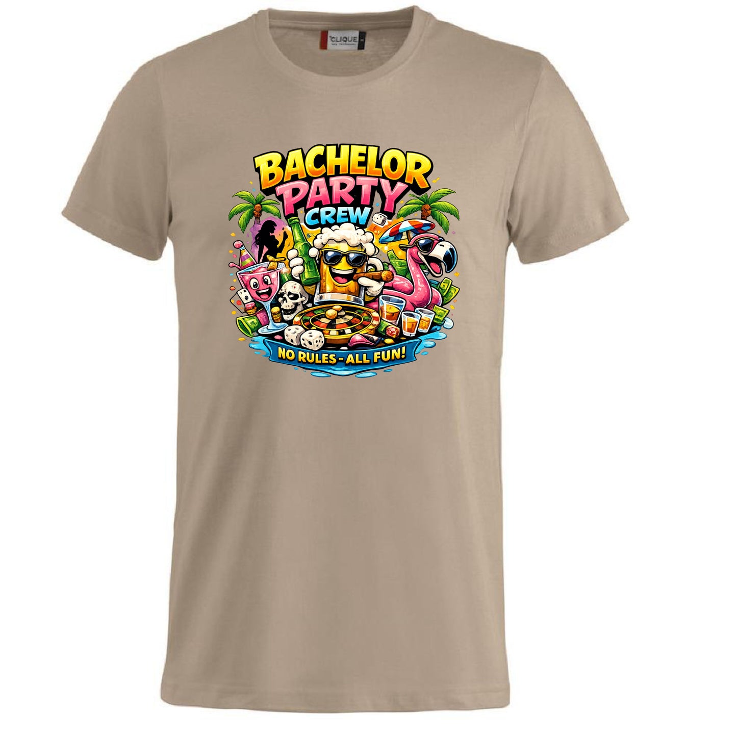 T-Shirt Addio al Celibato Bachelor Party Crew No Rules All Fun Personalizzabile con Nome PS 27431-A-40