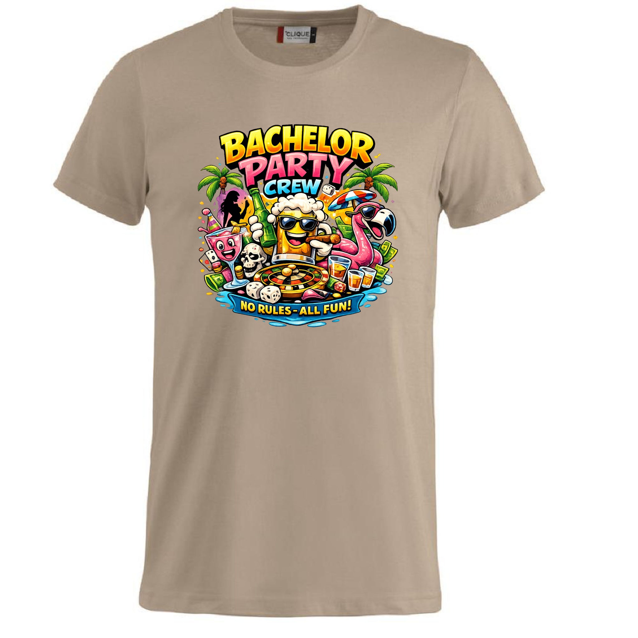 T-Shirt Addio al Celibato Bachelor Party Crew No Rules All Fun Personalizzabile con Nome PS 27431-A-40
