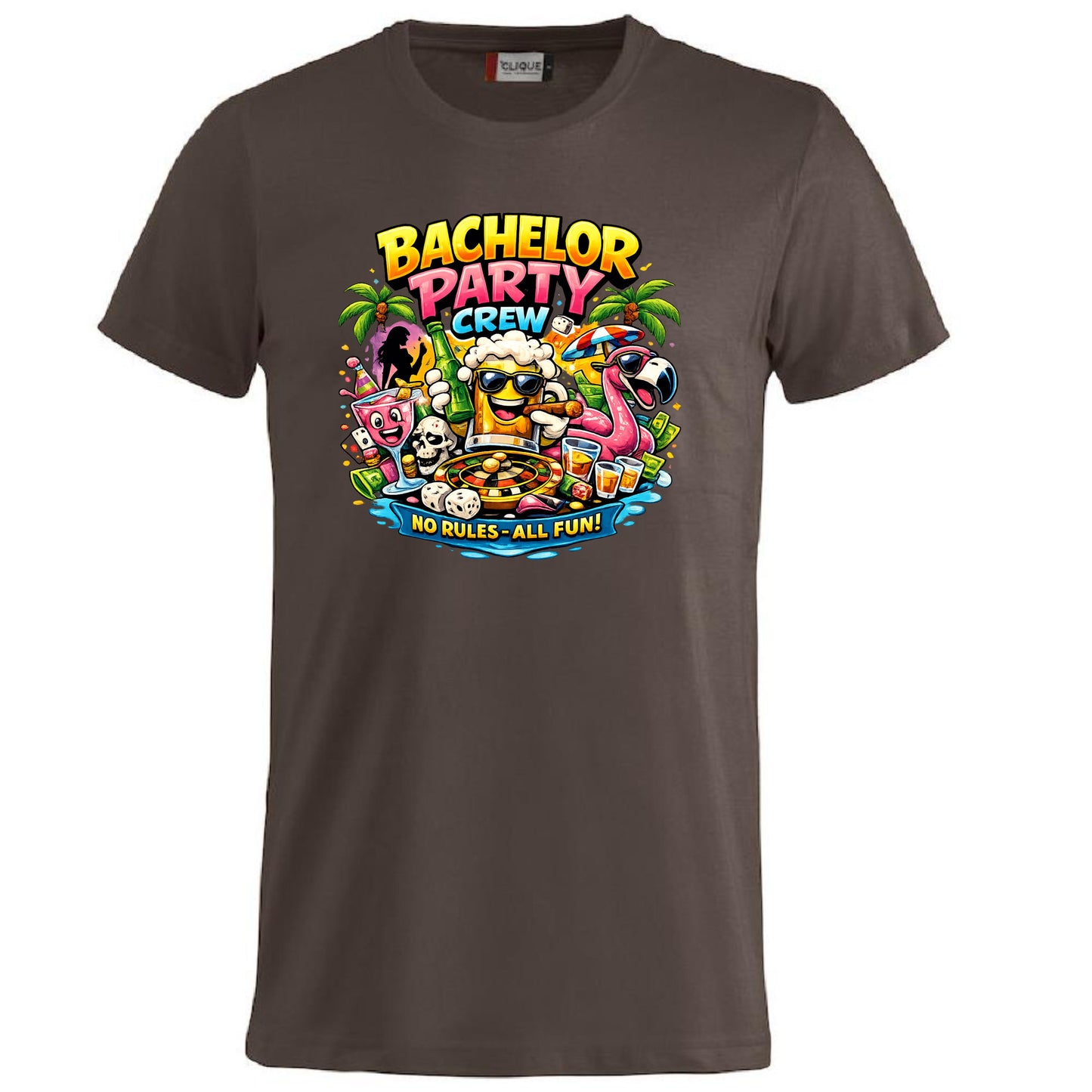 T-Shirt Addio al Celibato Bachelor Party Crew No Rules All Fun Personalizzabile con Nome PS 27431-A-40