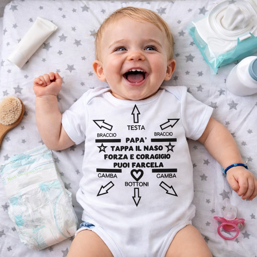 Body Neonato “Papà Tappa Il Naso Forza e Coraggio Puoi Farcela” Idea Regalo Festa del Papà PS 28180-0002