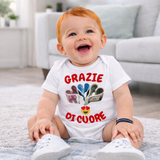 Body Neonato “Grazie Di Cuore” Porta Soldi In Contanti Personalizzabile Con Nome Sul Retro 100% Cotone PS 28180-039 PRS
